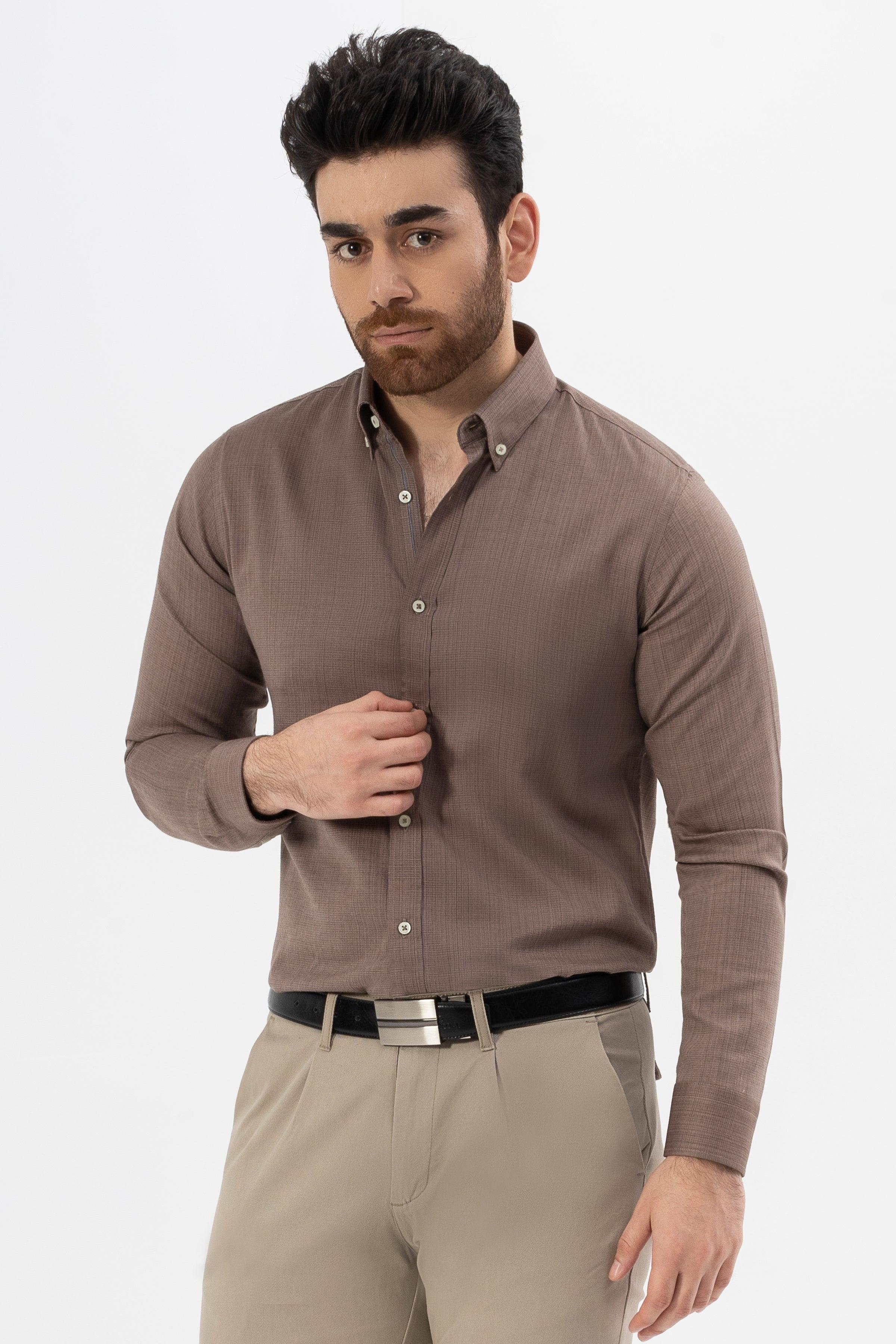 SEMI CASUAL SHIRT BROWN at Charcoal Clothing