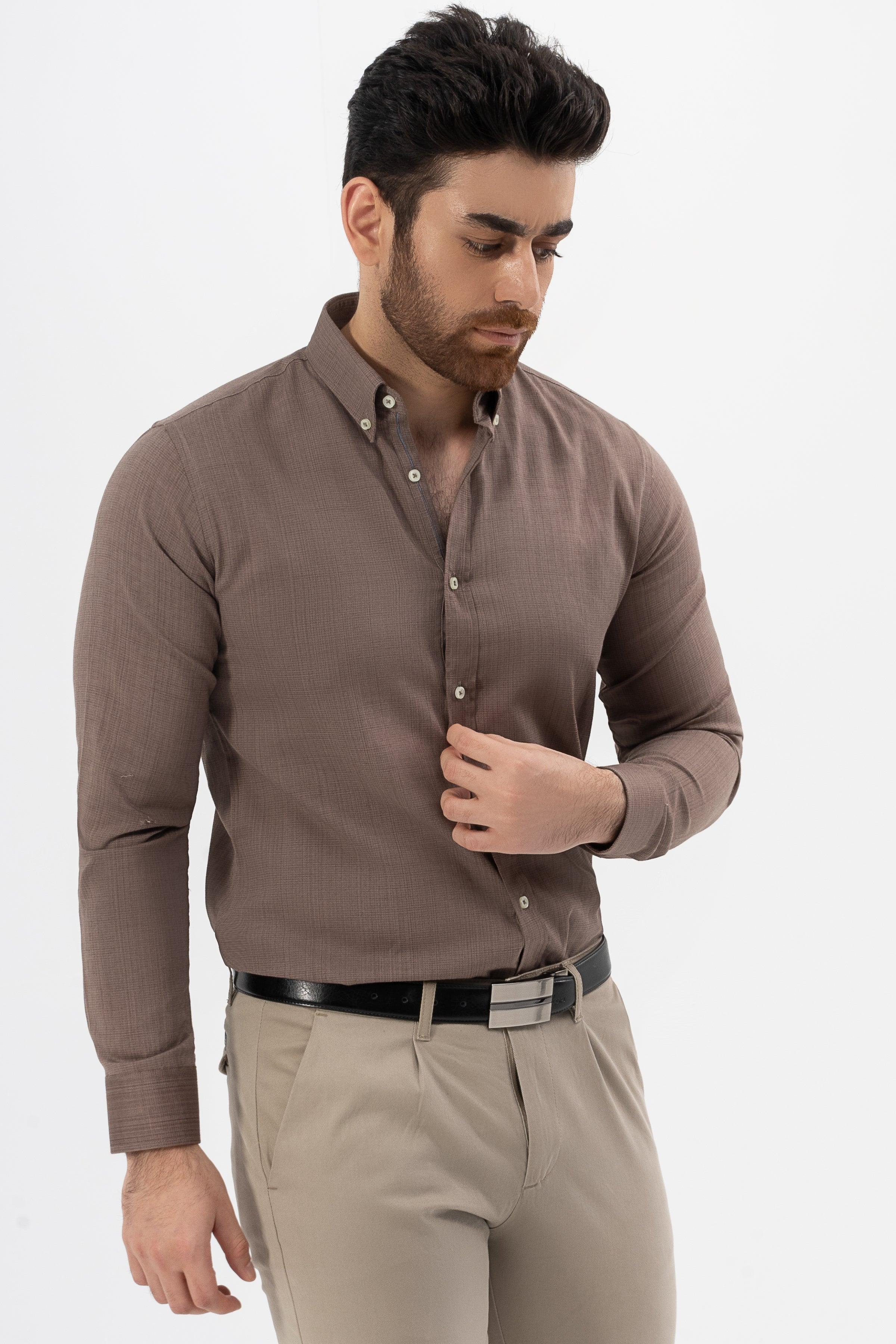 SEMI CASUAL SHIRT BROWN at Charcoal Clothing