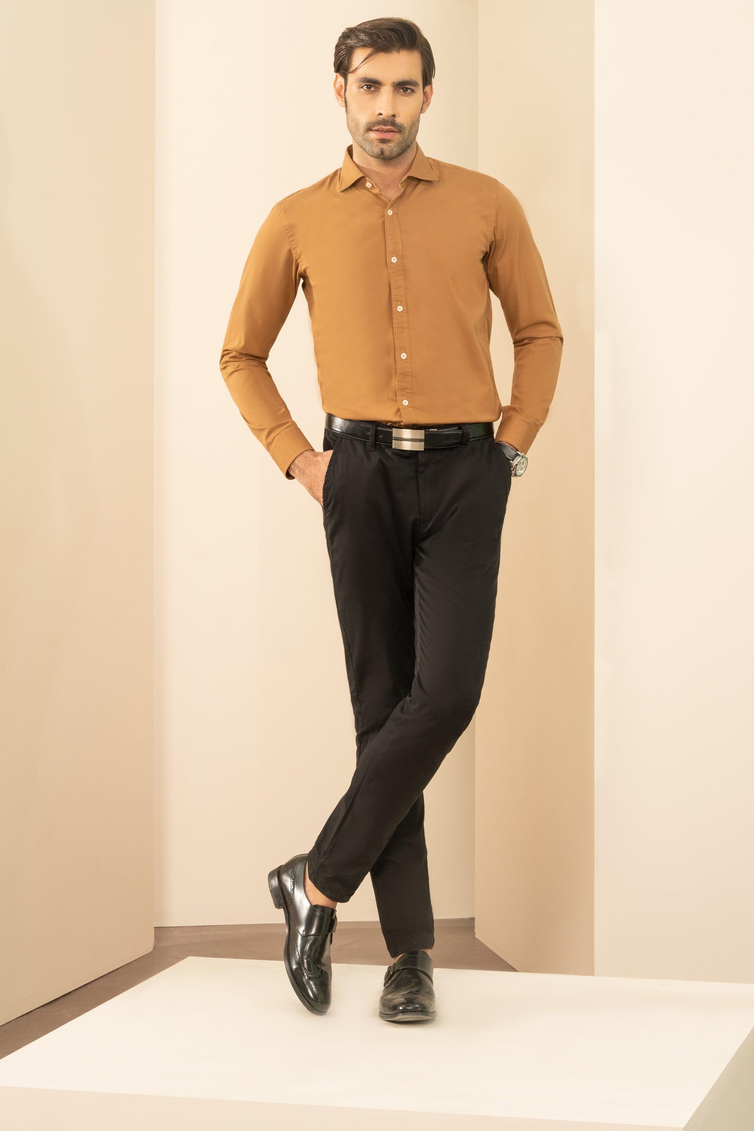 SEMI CASUAL SHIRT DARK KHAKI at Charcoal Clothing