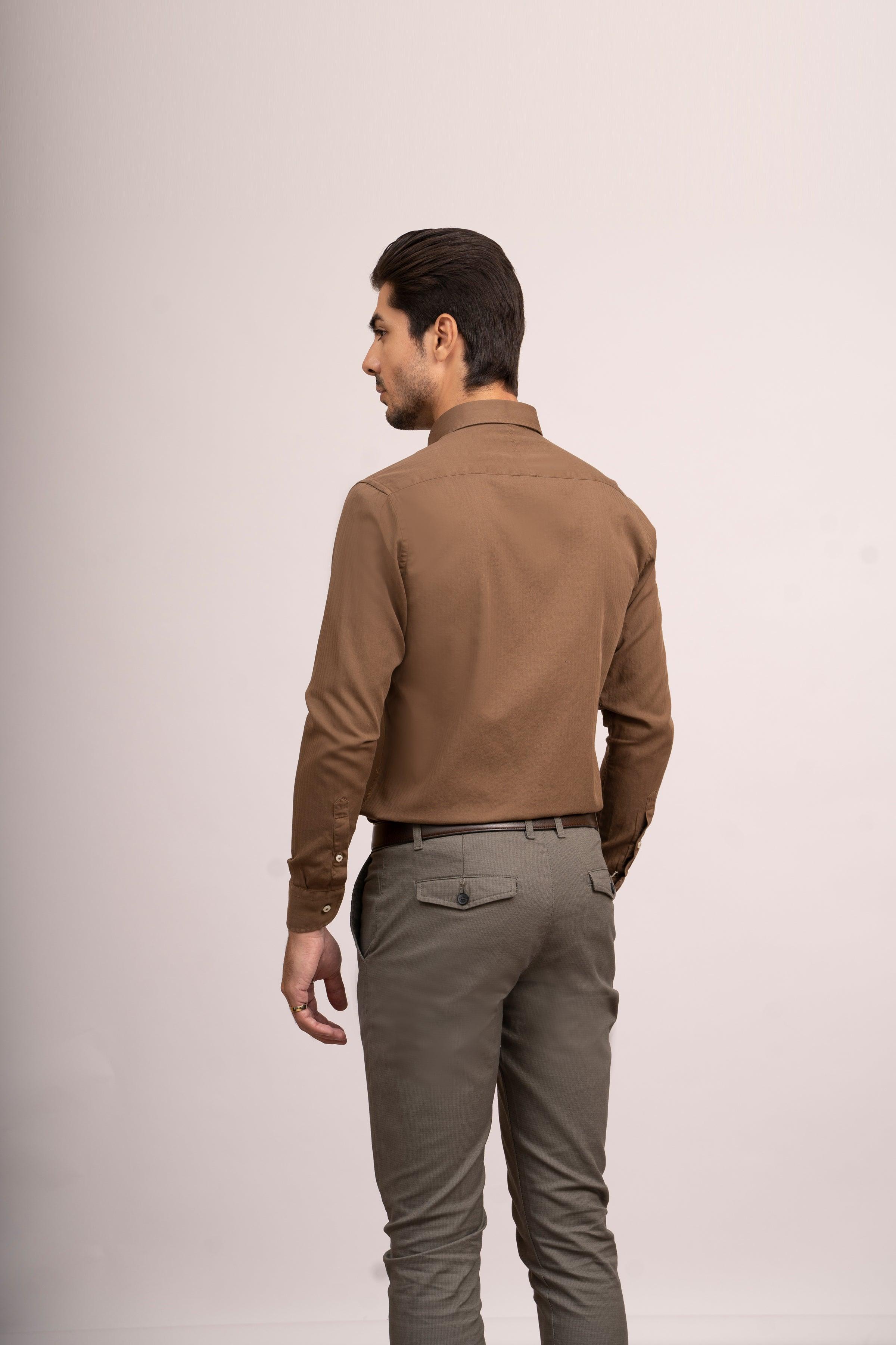 SEMI CASUAL SHIRT DARK KHAKI at Charcoal Clothing