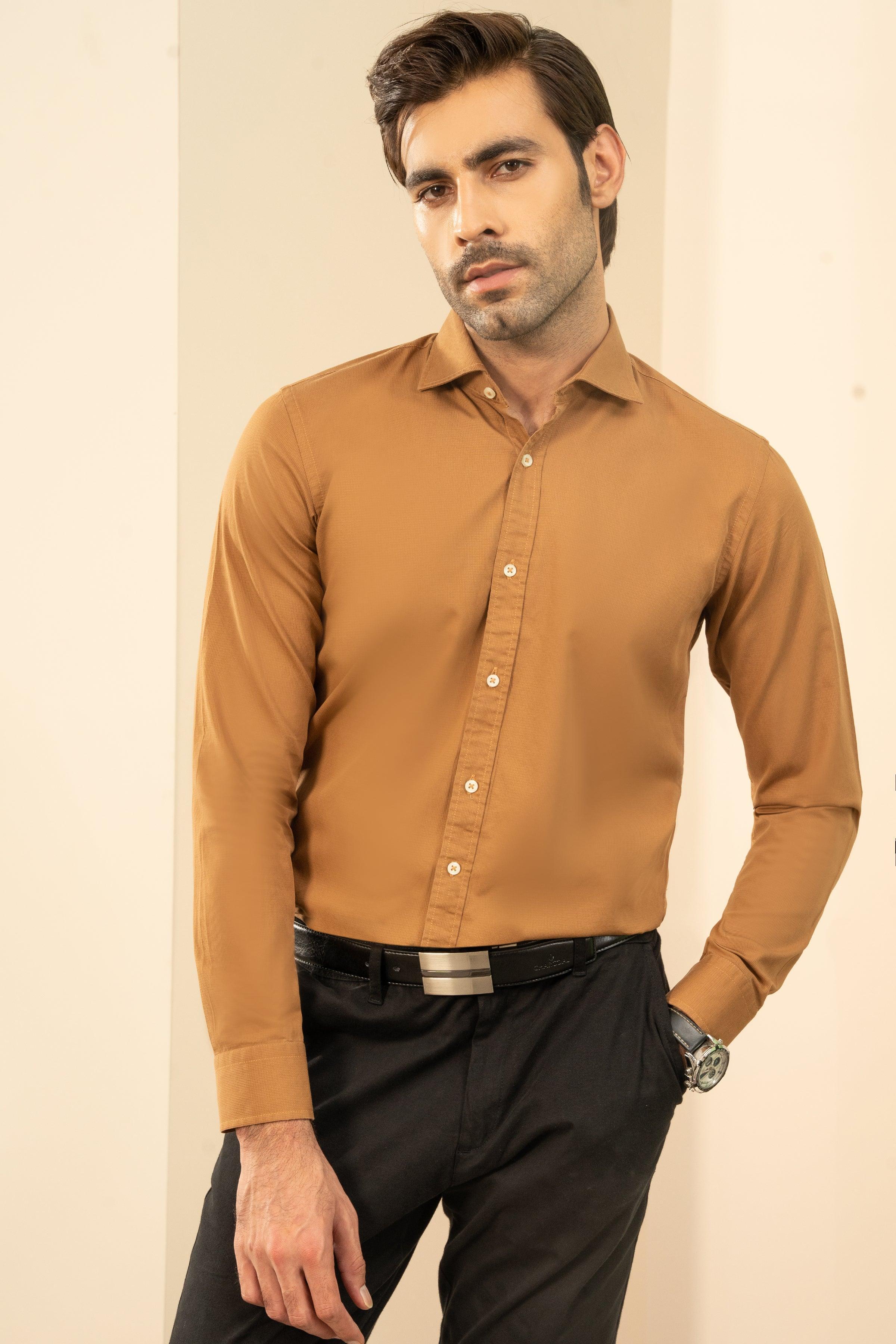 SEMI CASUAL SHIRT DARK KHAKI at Charcoal Clothing