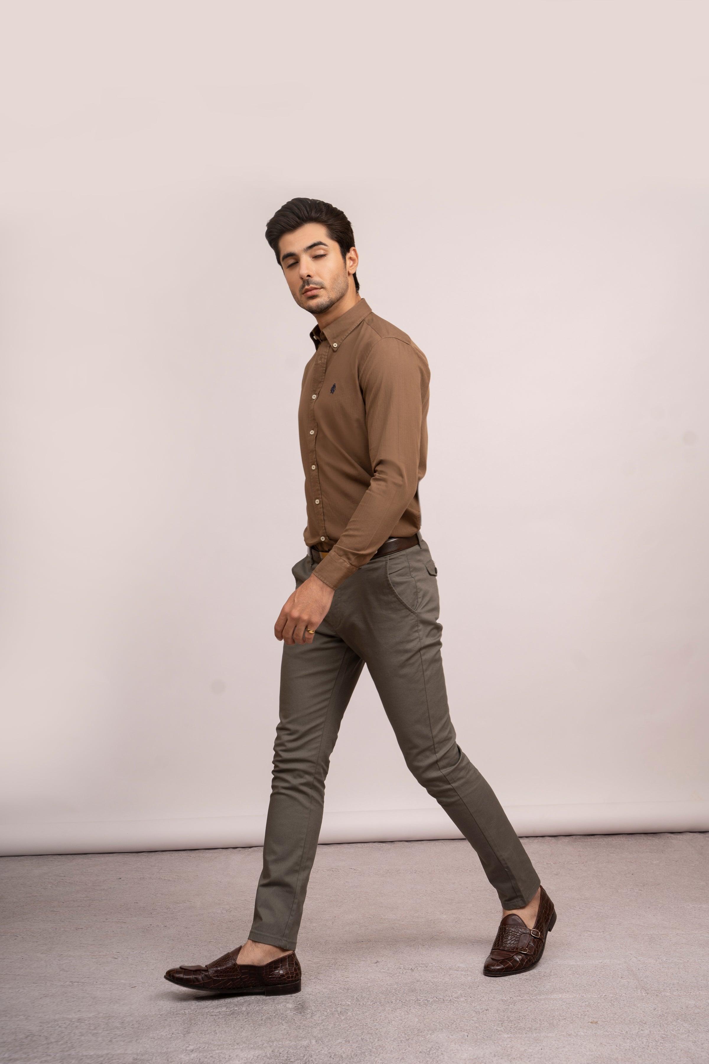 SEMI CASUAL SHIRT DARK KHAKI at Charcoal Clothing
