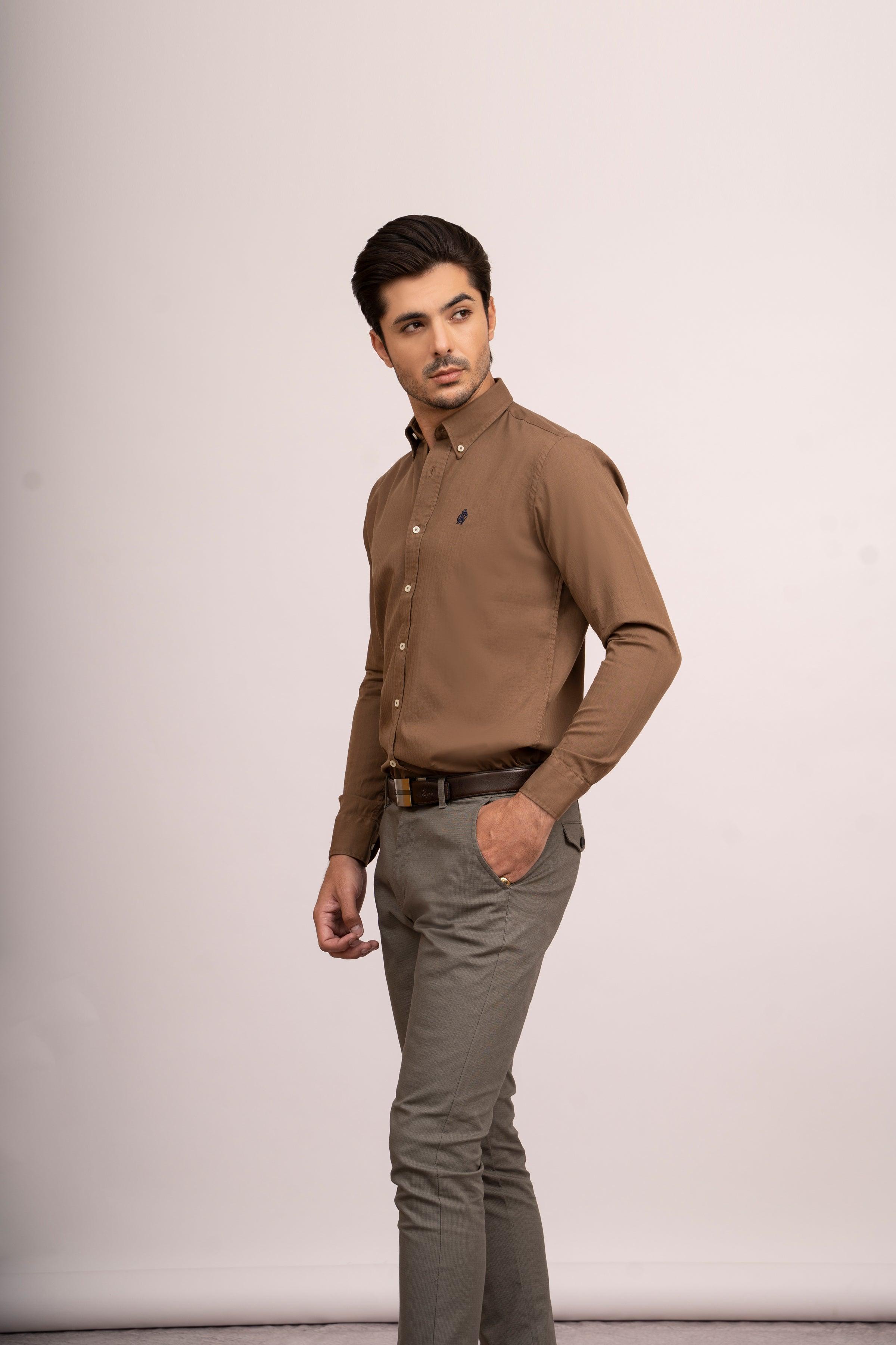 SEMI CASUAL SHIRT DARK KHAKI at Charcoal Clothing