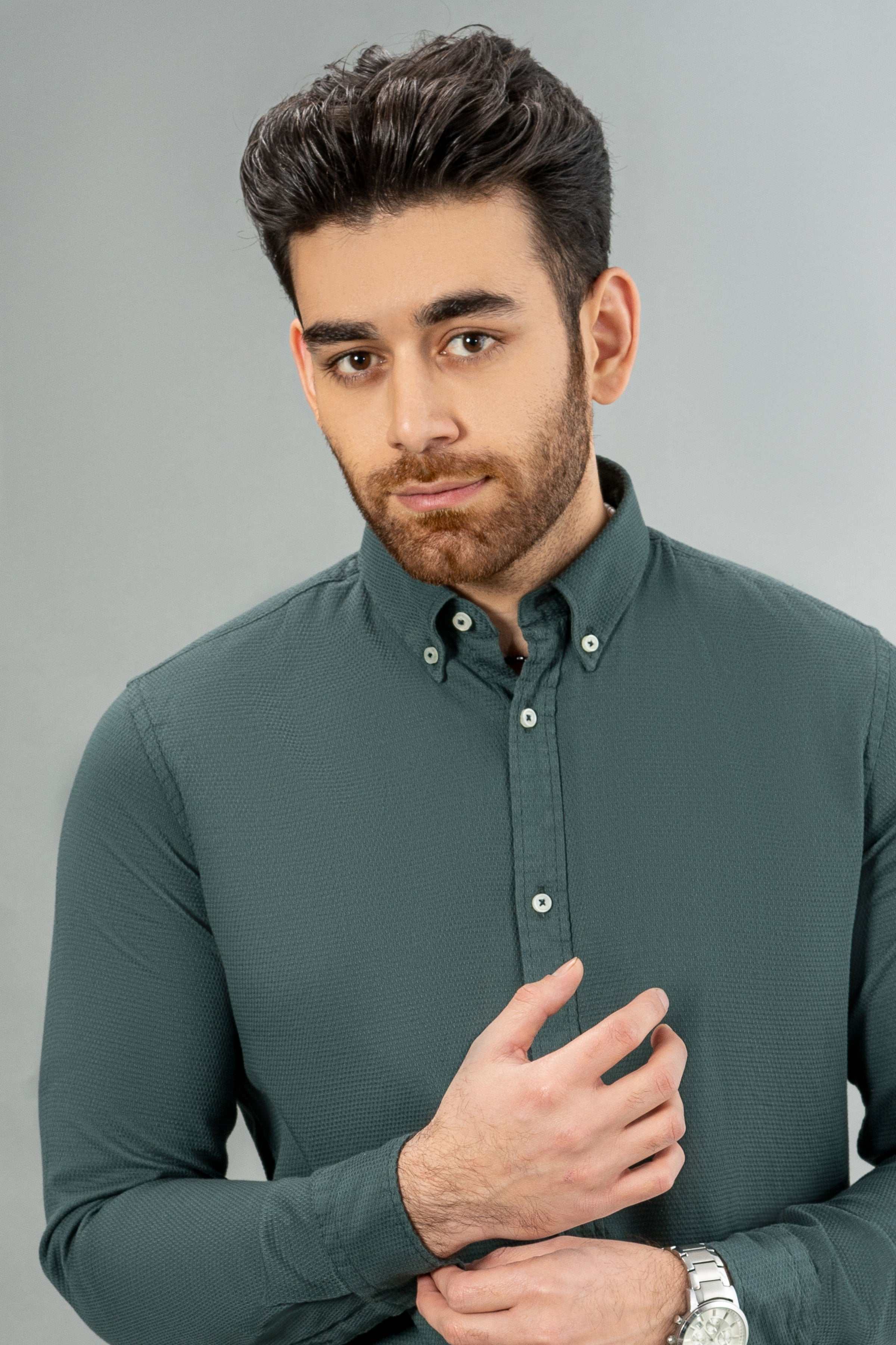 SEMI CASUAL SHIRT GREEN at Charcoal Clothing