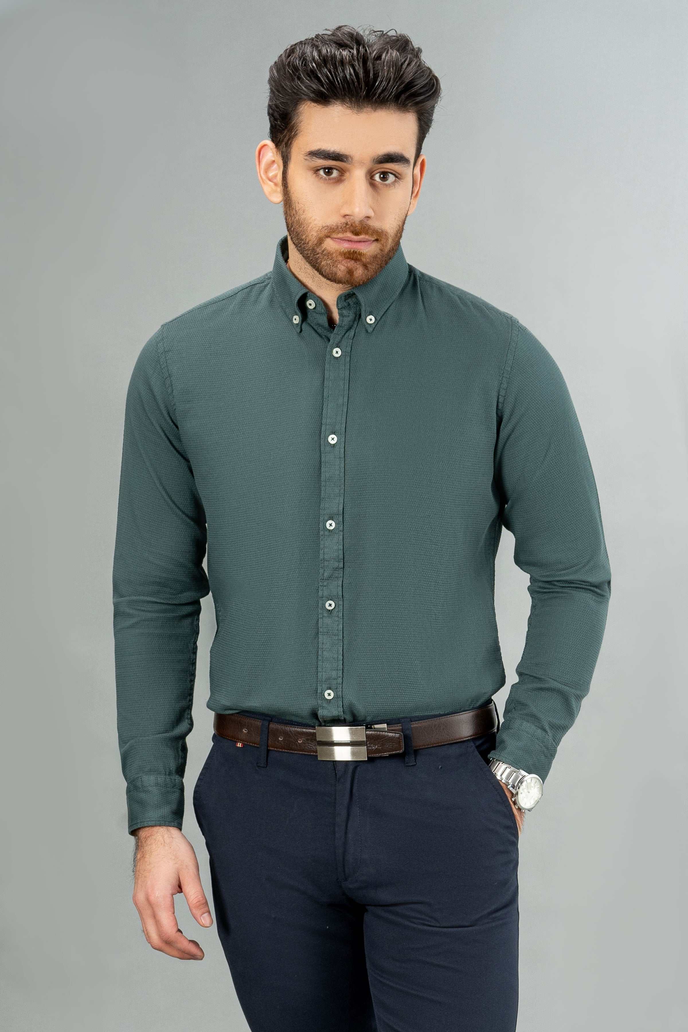 SEMI CASUAL SHIRT GREEN at Charcoal Clothing