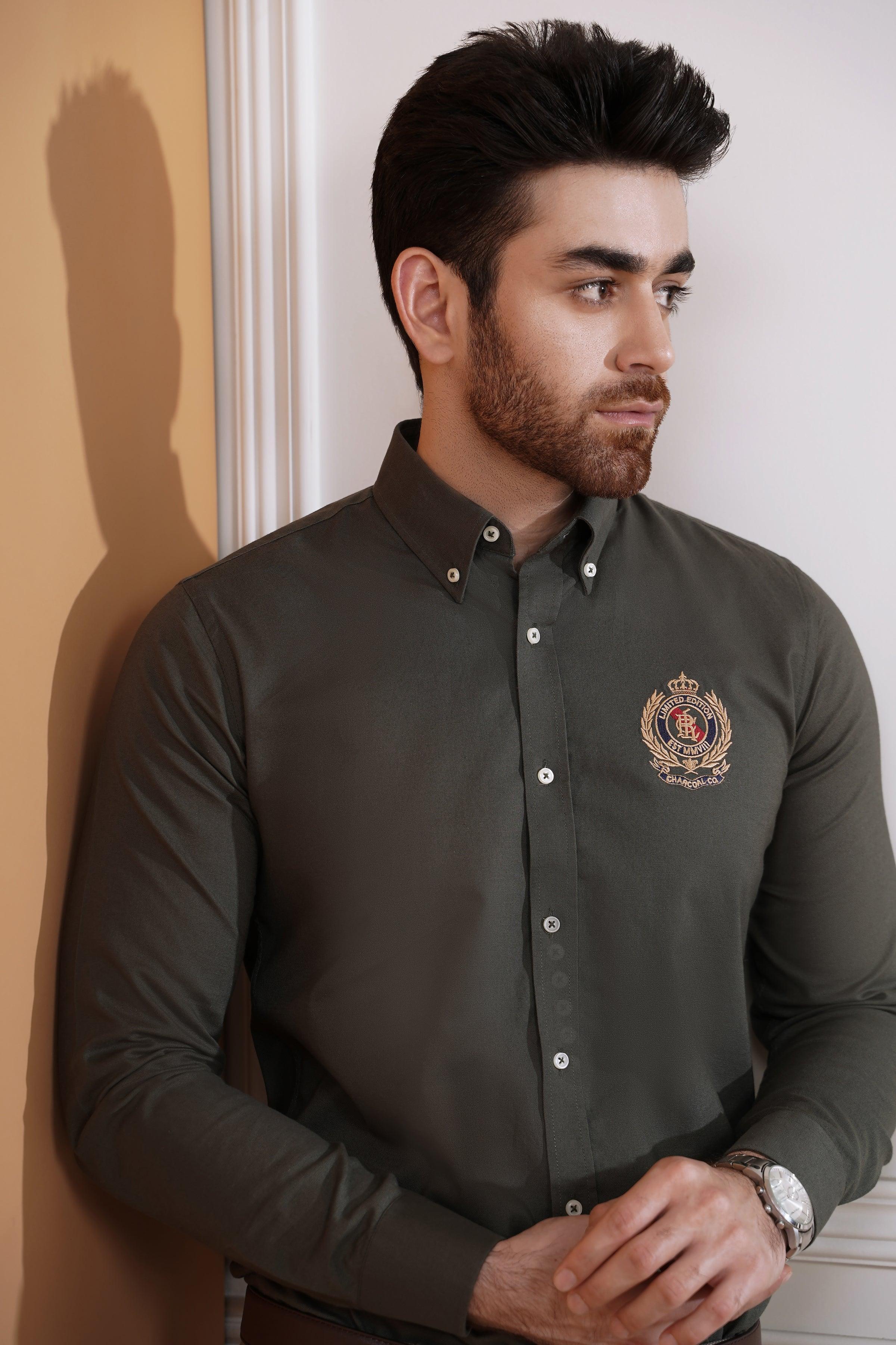 SEMI CASUAL SHIRT GREEN at Charcoal Clothing