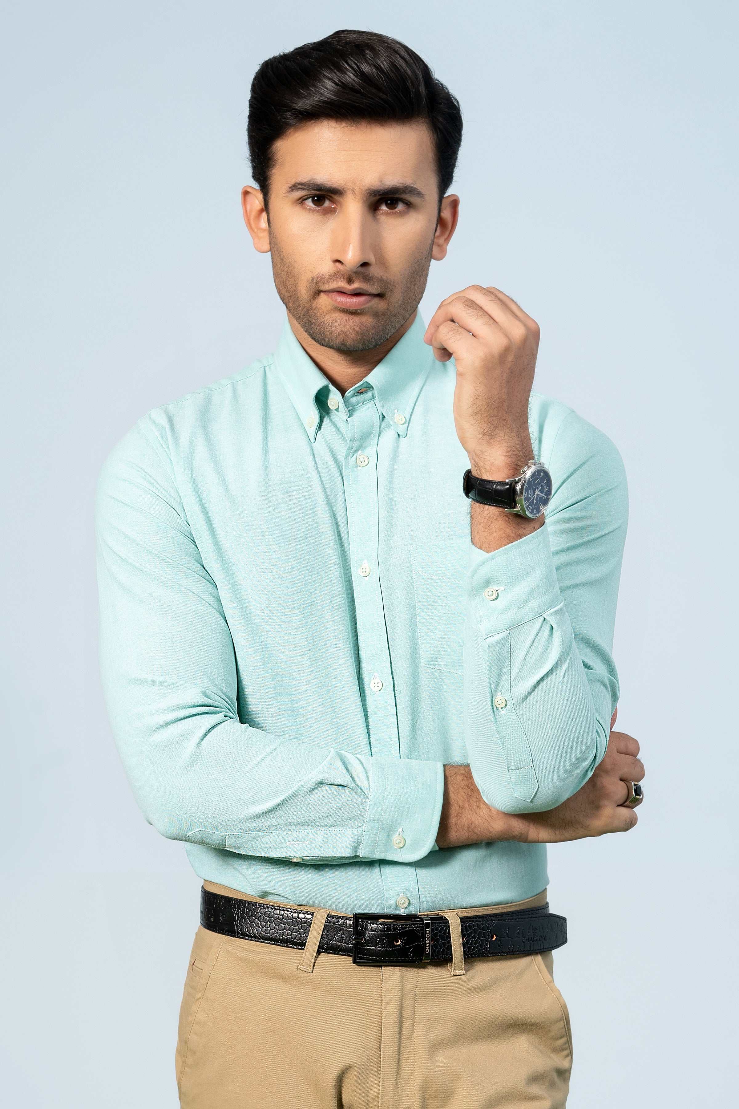 SEMI CASUAL SHIRT GREEN at Charcoal Clothing