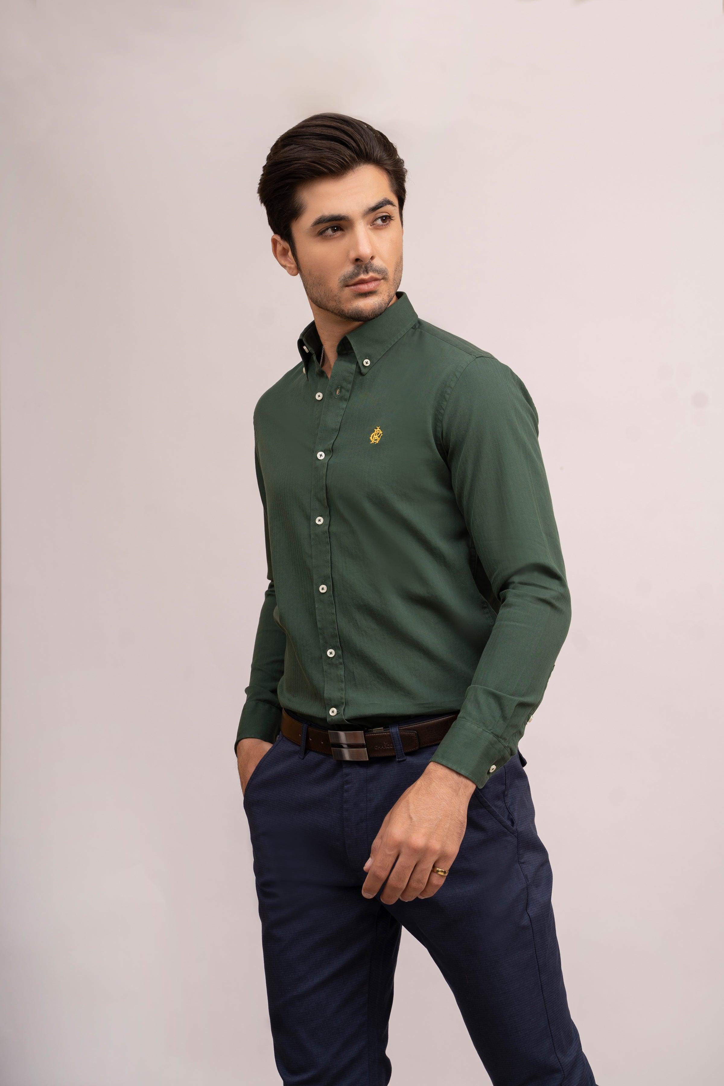 SEMI CASUAL SHIRT GREEN at Charcoal Clothing