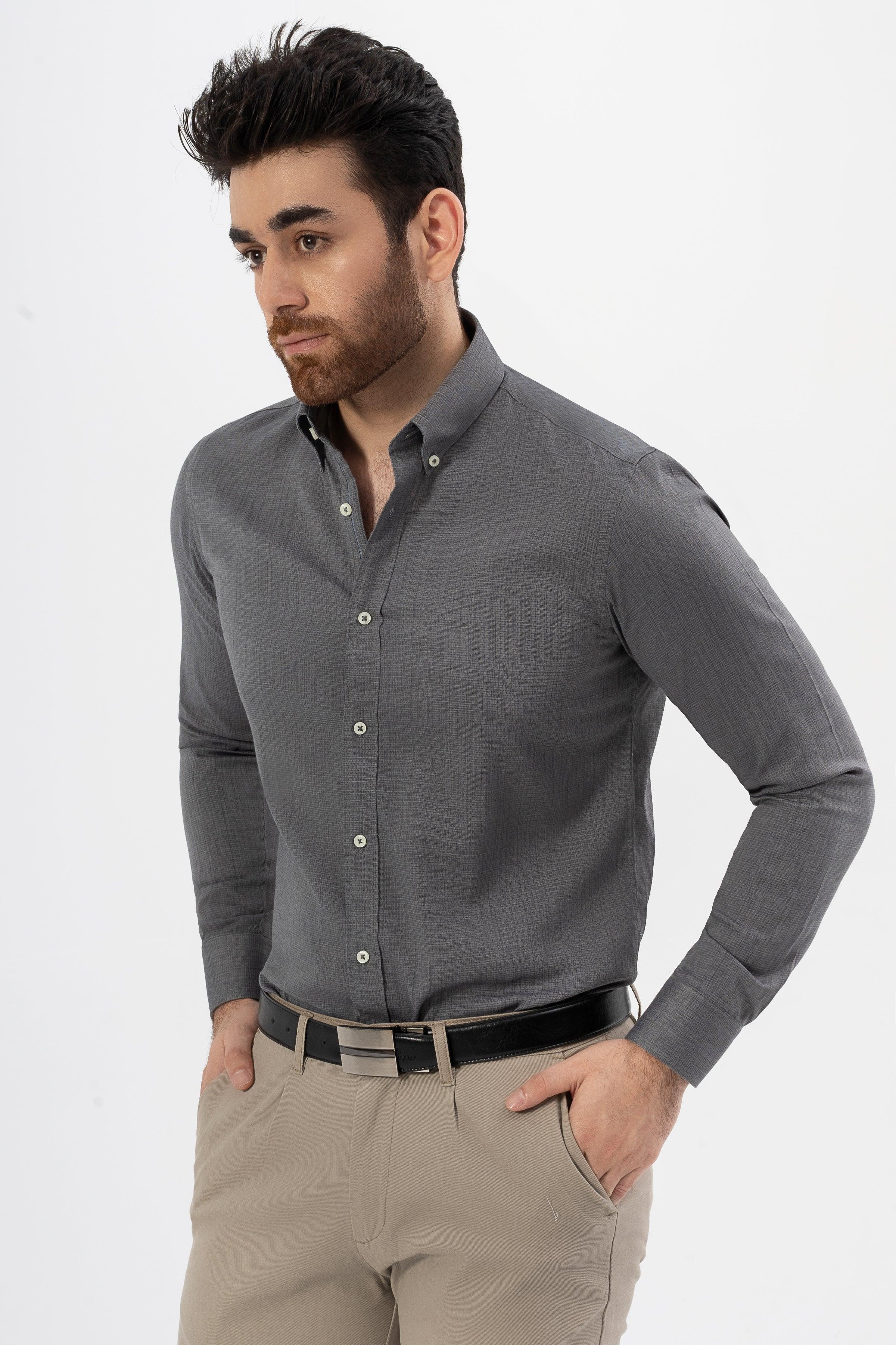 SEMI CASUAL SHIRT GREY at Charcoal Clothing