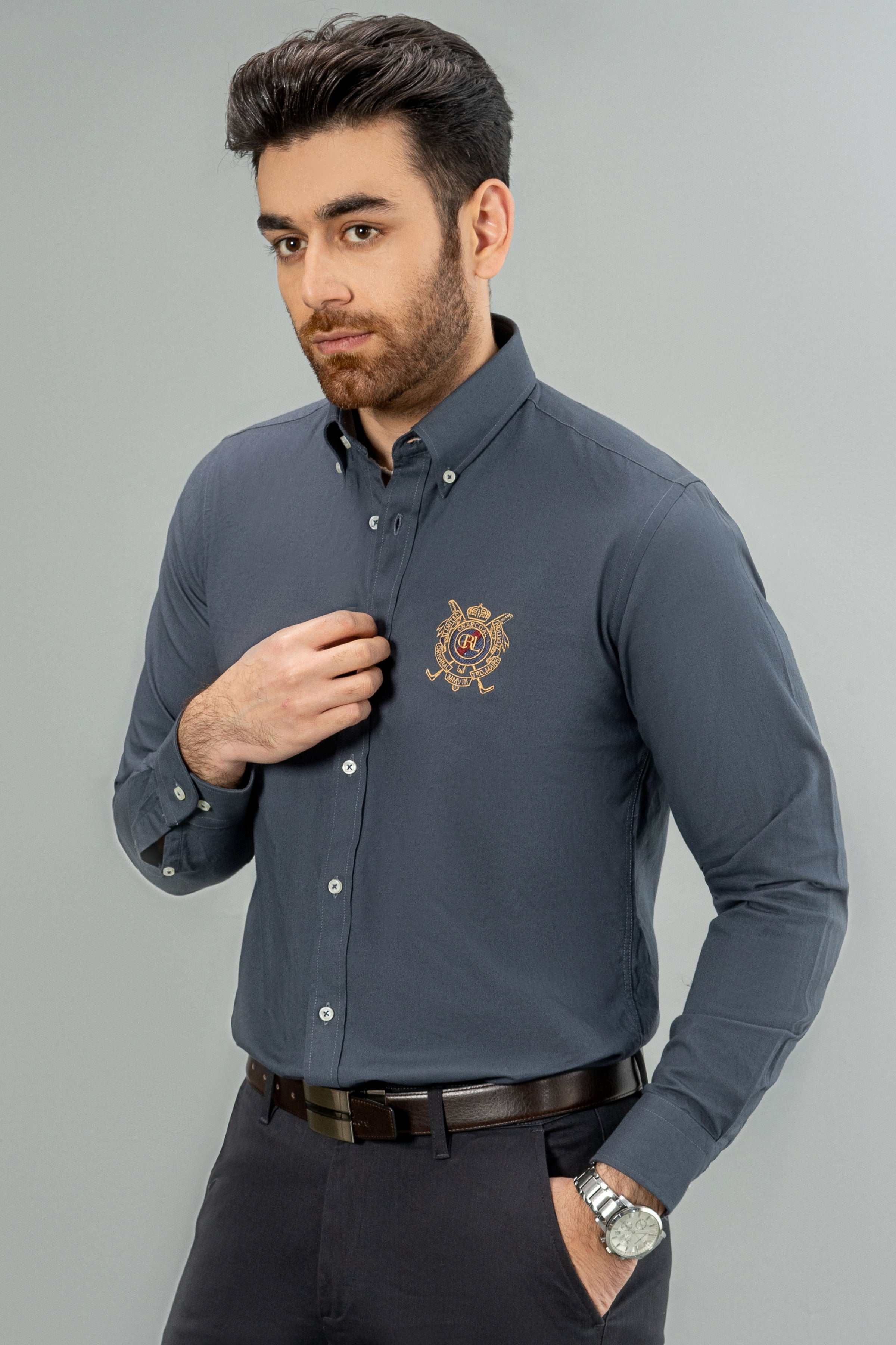 SEMI CASUAL SHIRT GREY at Charcoal Clothing