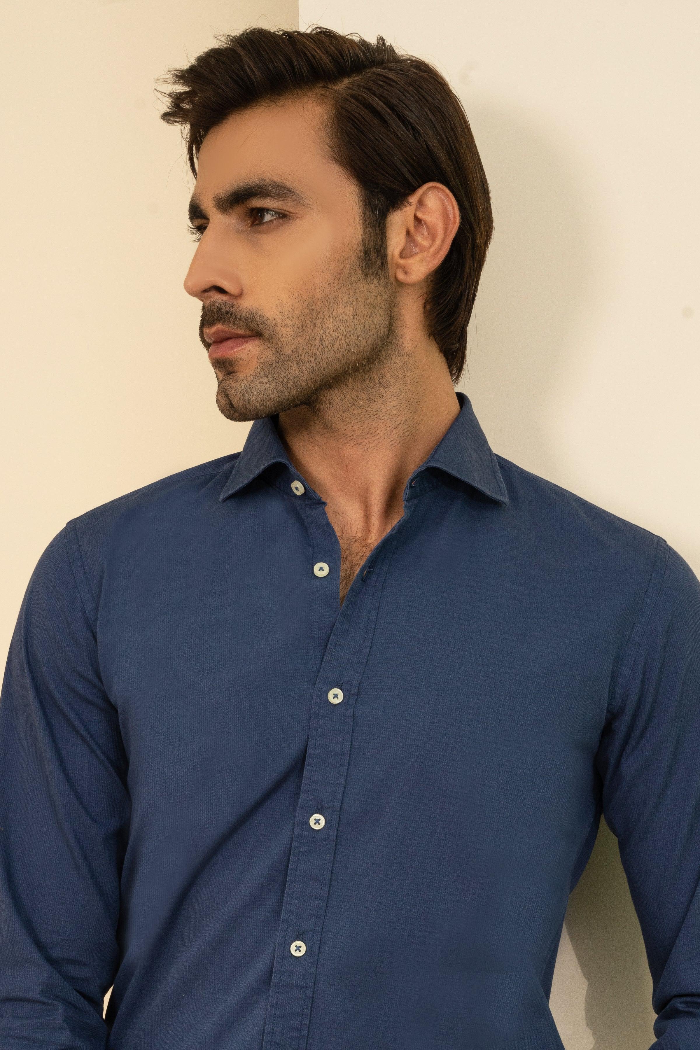 SEMI CASUAL SHIRT INDIGO BLUE at Charcoal Clothing