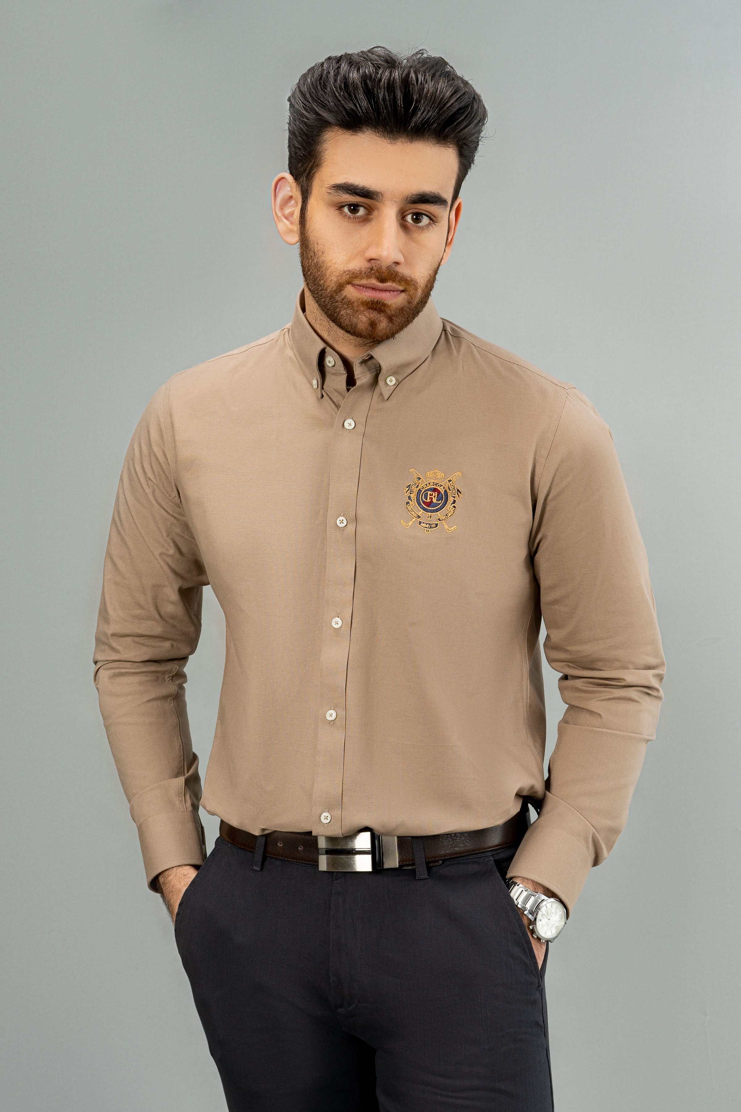 SEMI CASUAL SHIRT KHAKI at Charcoal Clothing