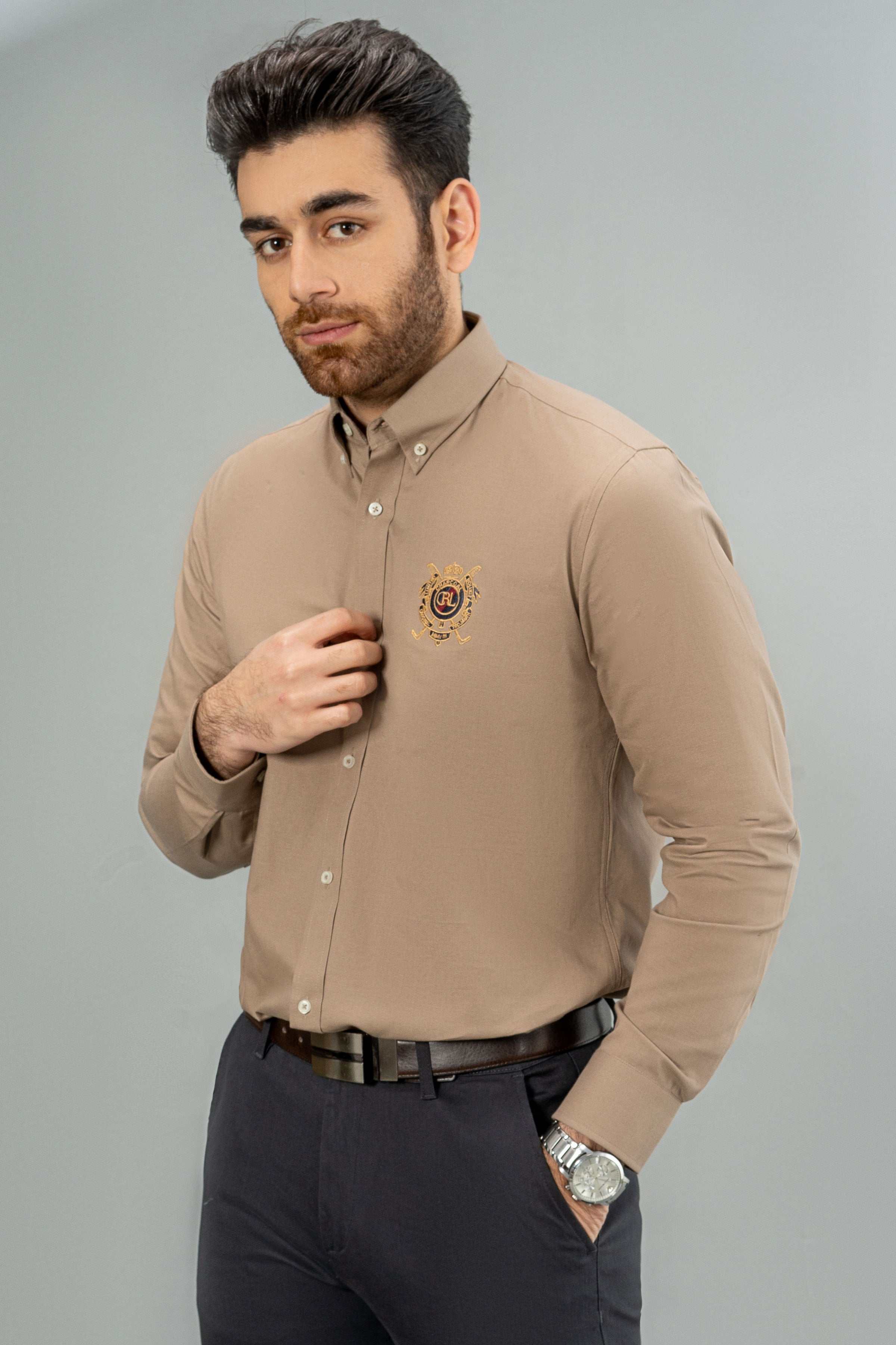SEMI CASUAL SHIRT KHAKI at Charcoal Clothing