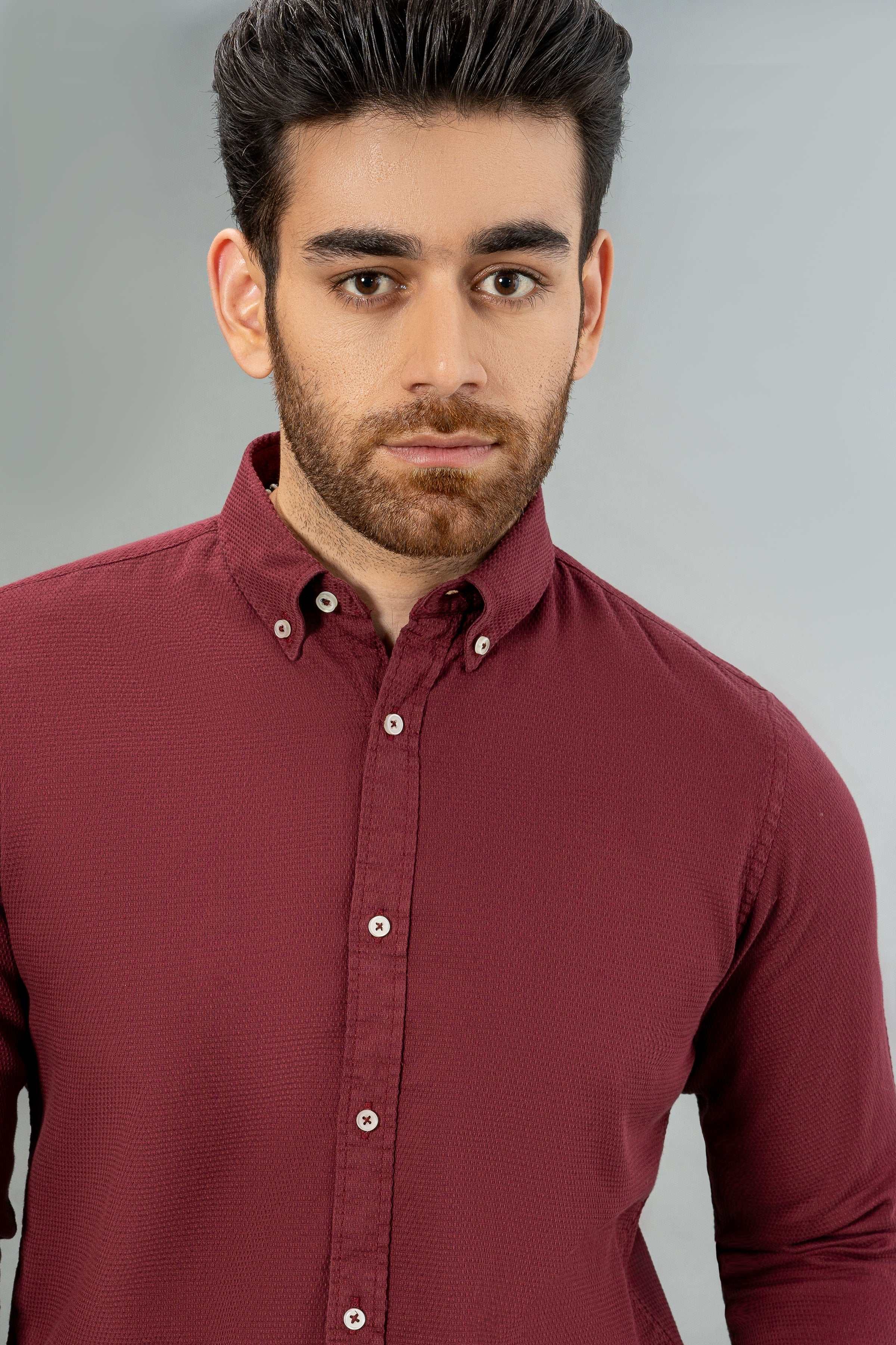 SEMI CASUAL SHIRT MAROON at Charcoal Clothing