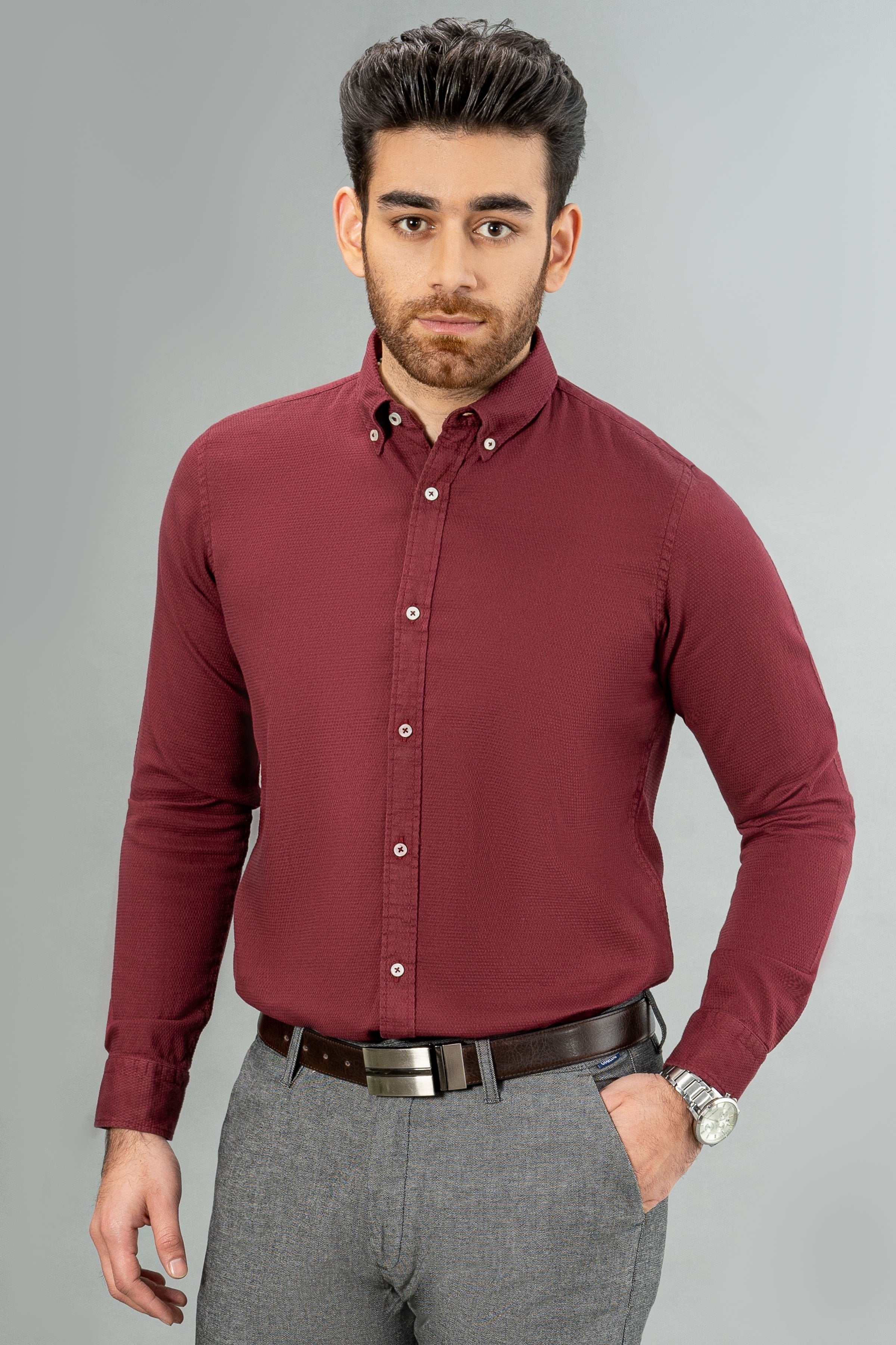 SEMI CASUAL SHIRT MAROON at Charcoal Clothing