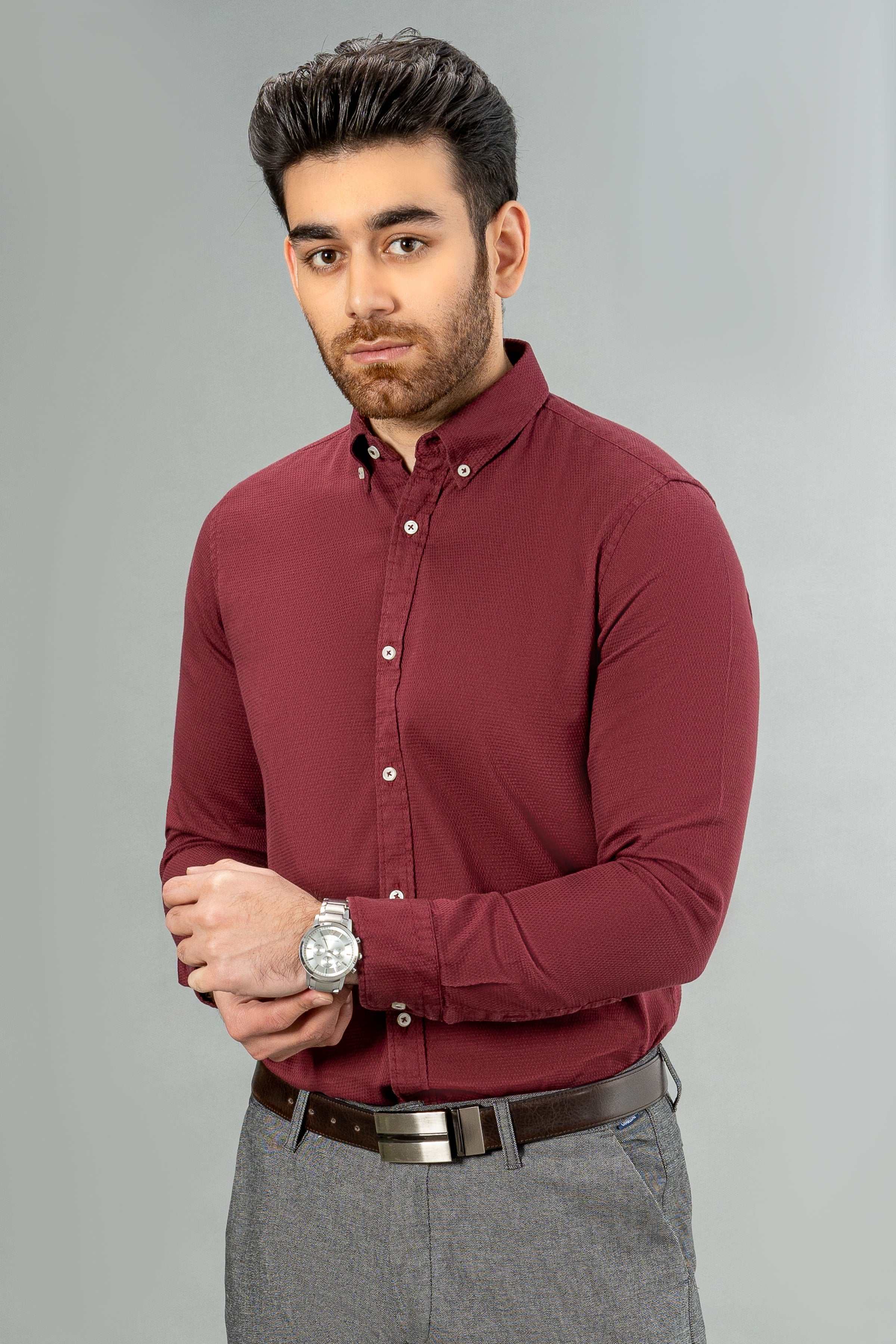 SEMI CASUAL SHIRT MAROON at Charcoal Clothing