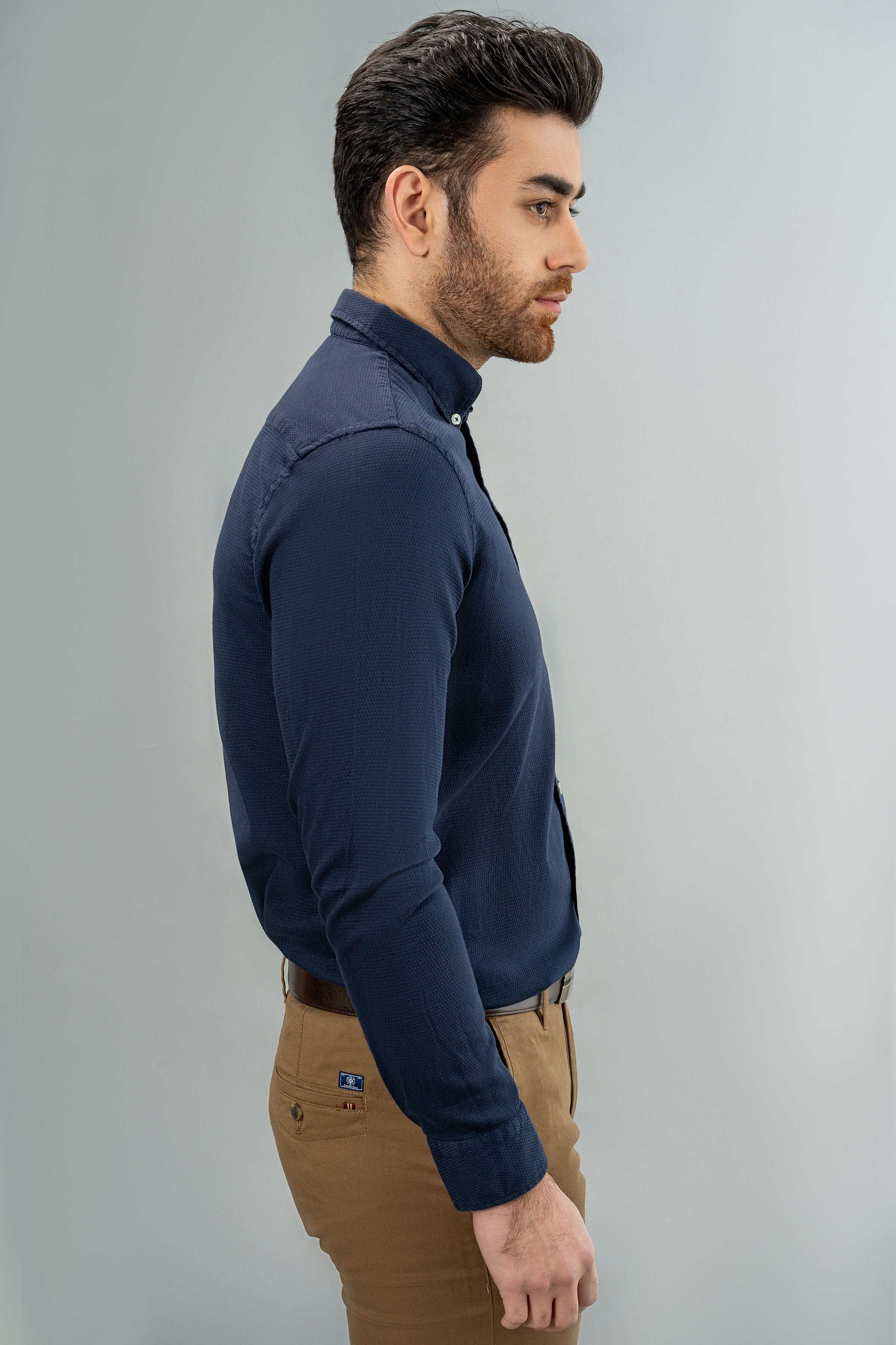 SEMI CASUAL SHIRT NAVY at Charcoal Clothing