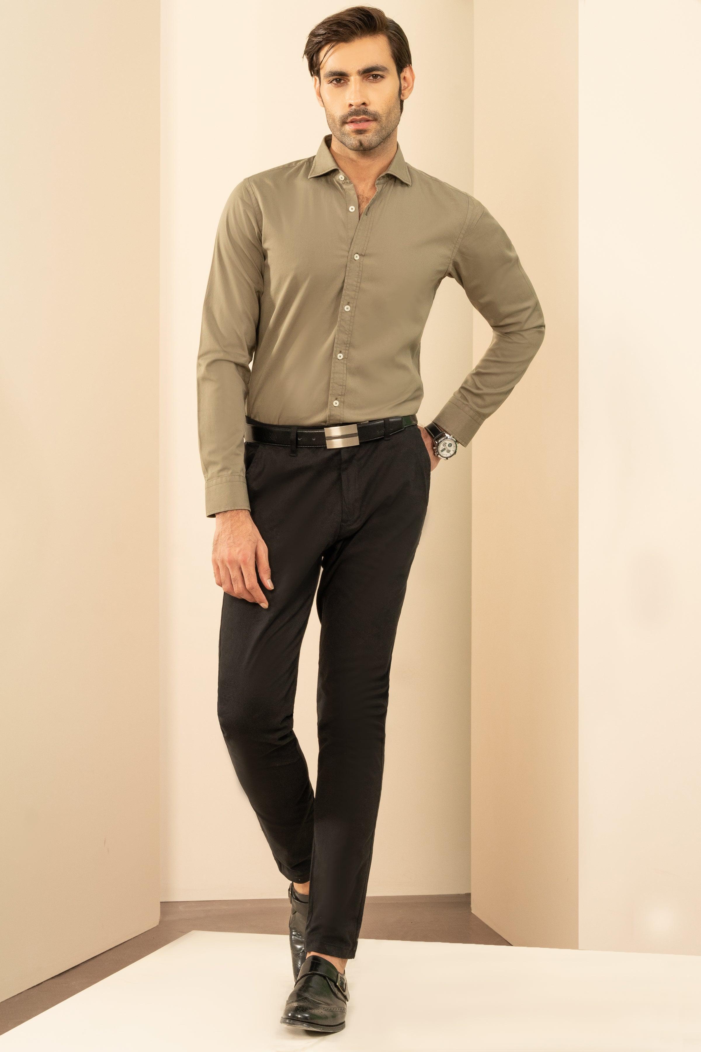 SEMI CASUAL SHIRT OLIVE GREEN at Charcoal Clothing