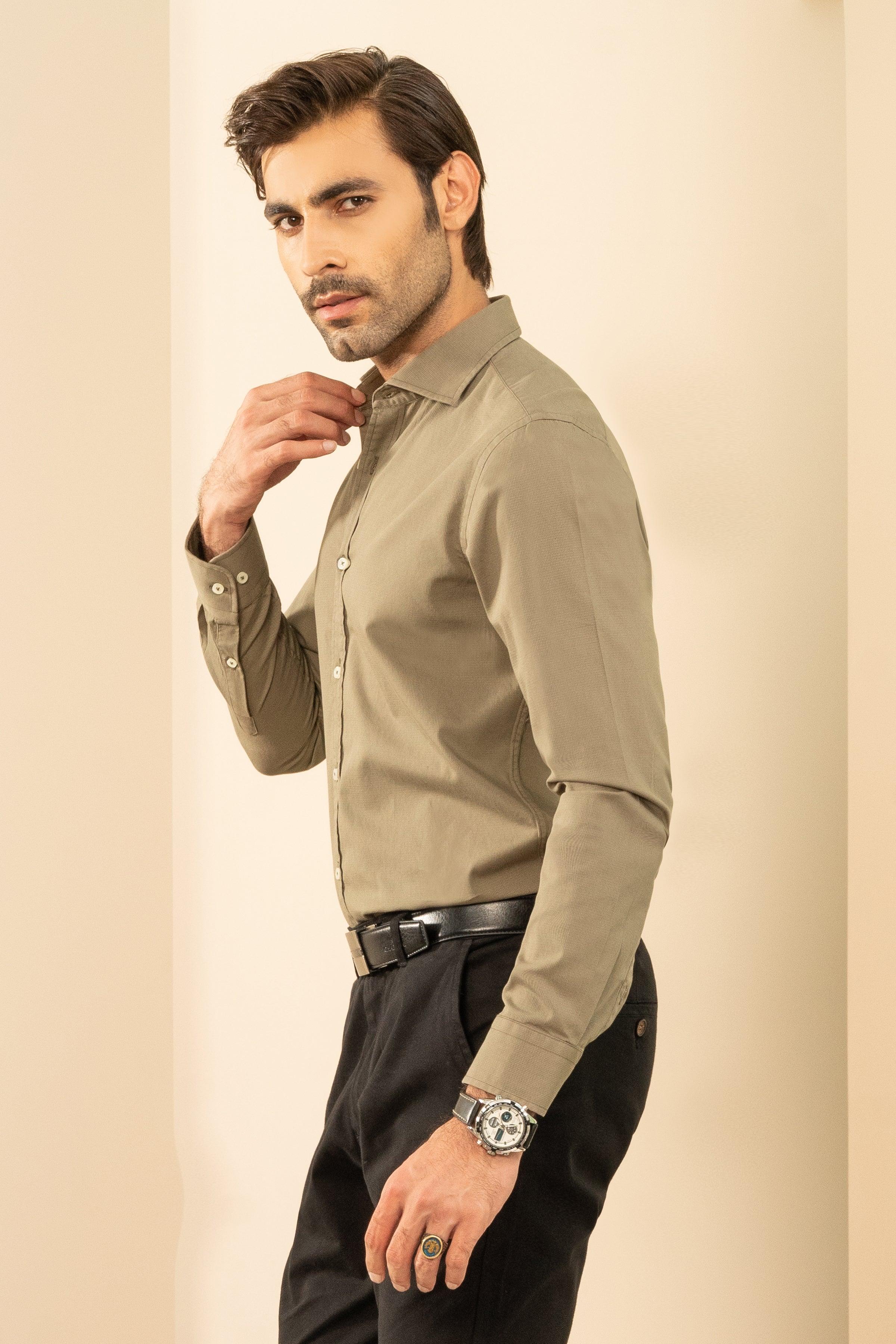 SEMI CASUAL SHIRT OLIVE GREEN at Charcoal Clothing