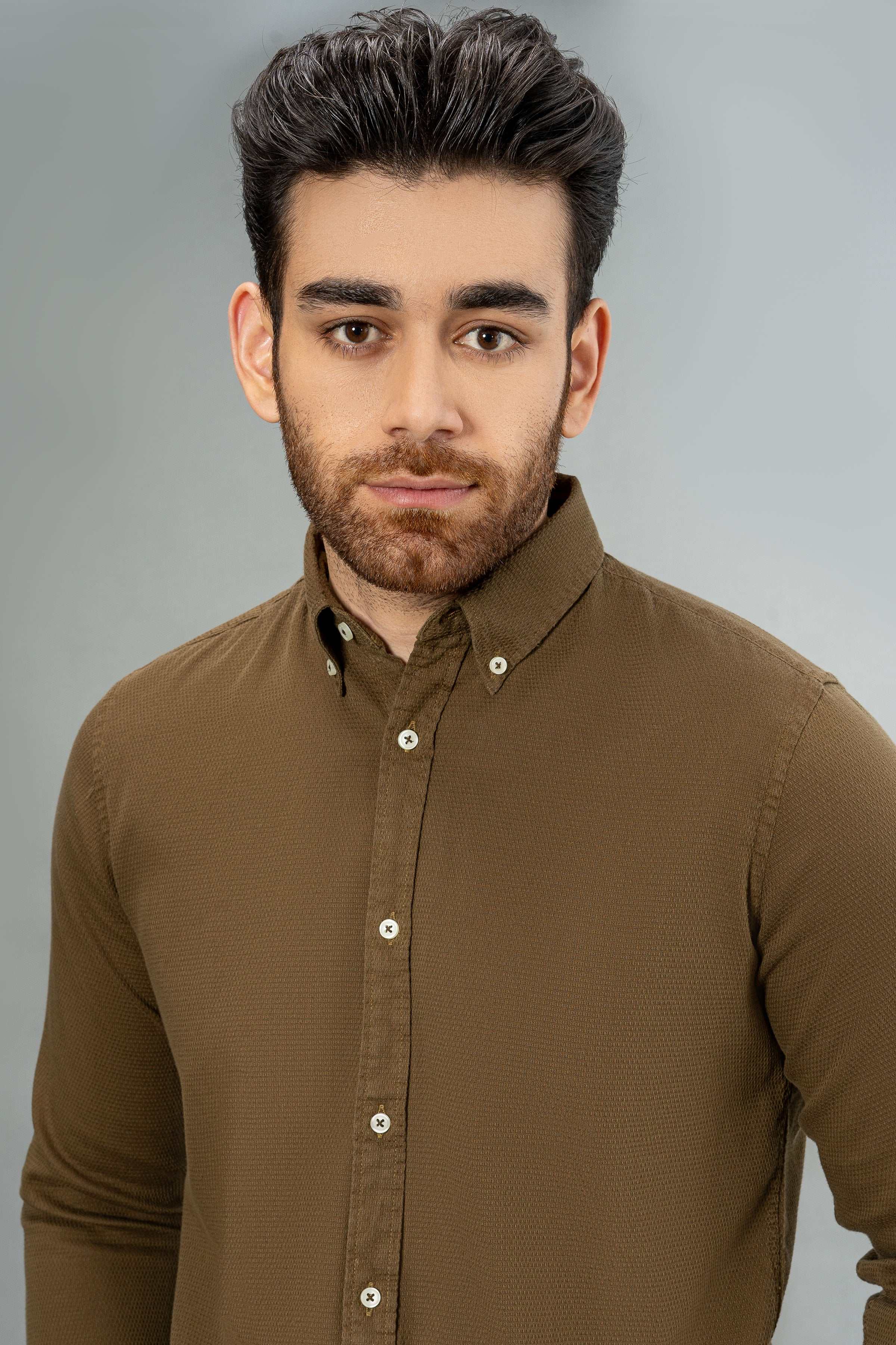 SEMI CASUAL SHIRT OLIVE at Charcoal Clothing