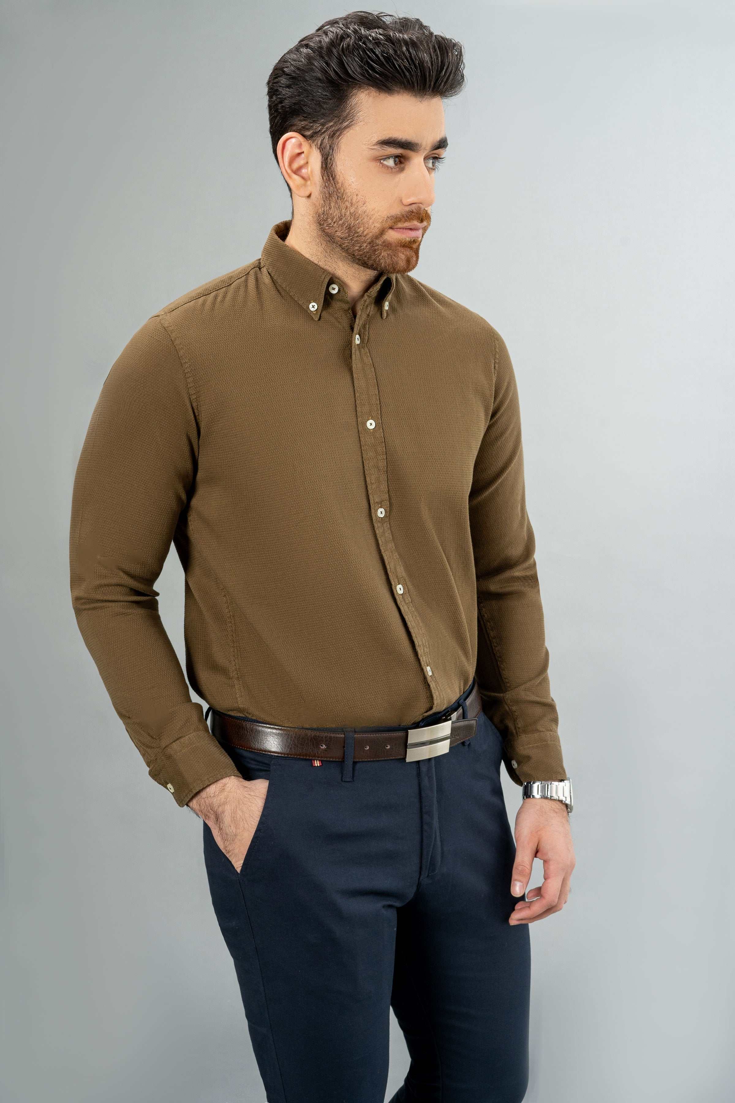 SEMI CASUAL SHIRT OLIVE at Charcoal Clothing