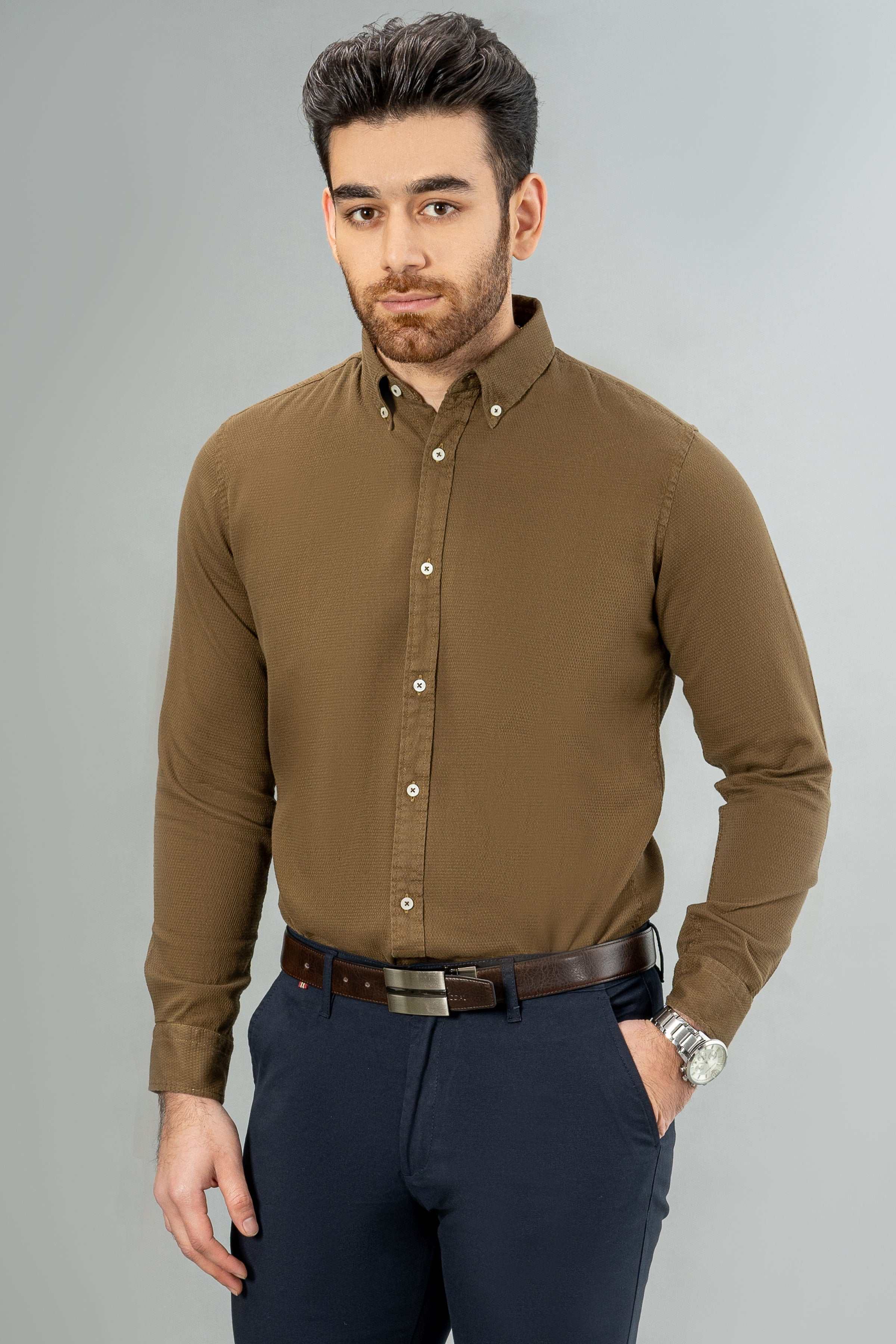 SEMI CASUAL SHIRT OLIVE at Charcoal Clothing