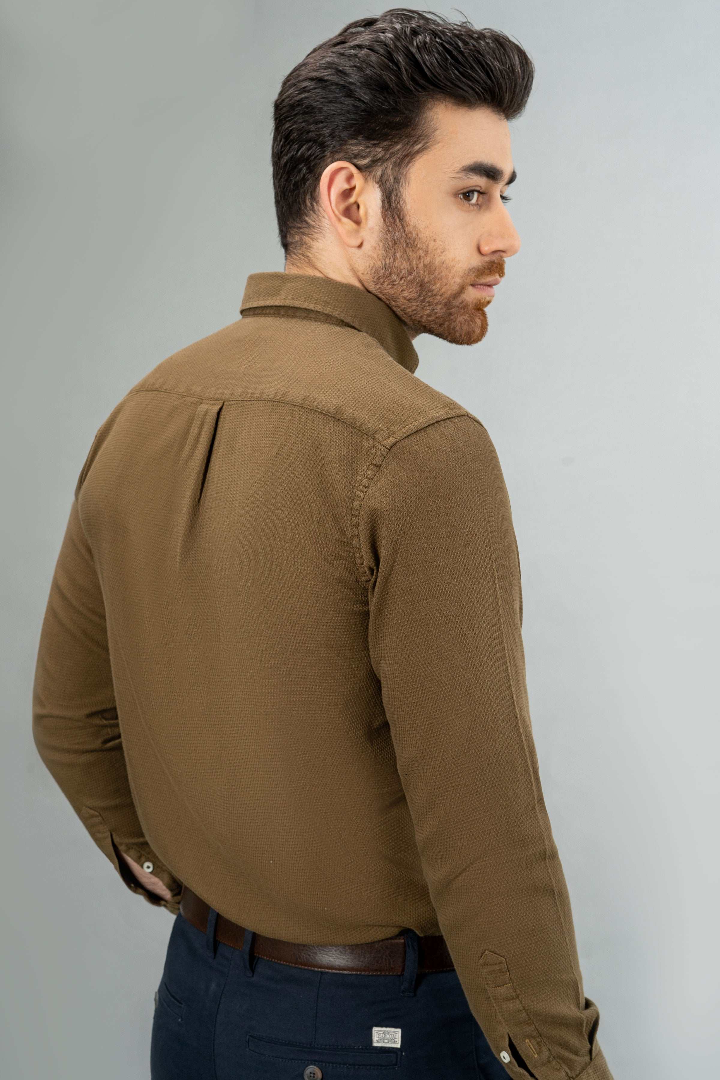 SEMI CASUAL SHIRT OLIVE at Charcoal Clothing
