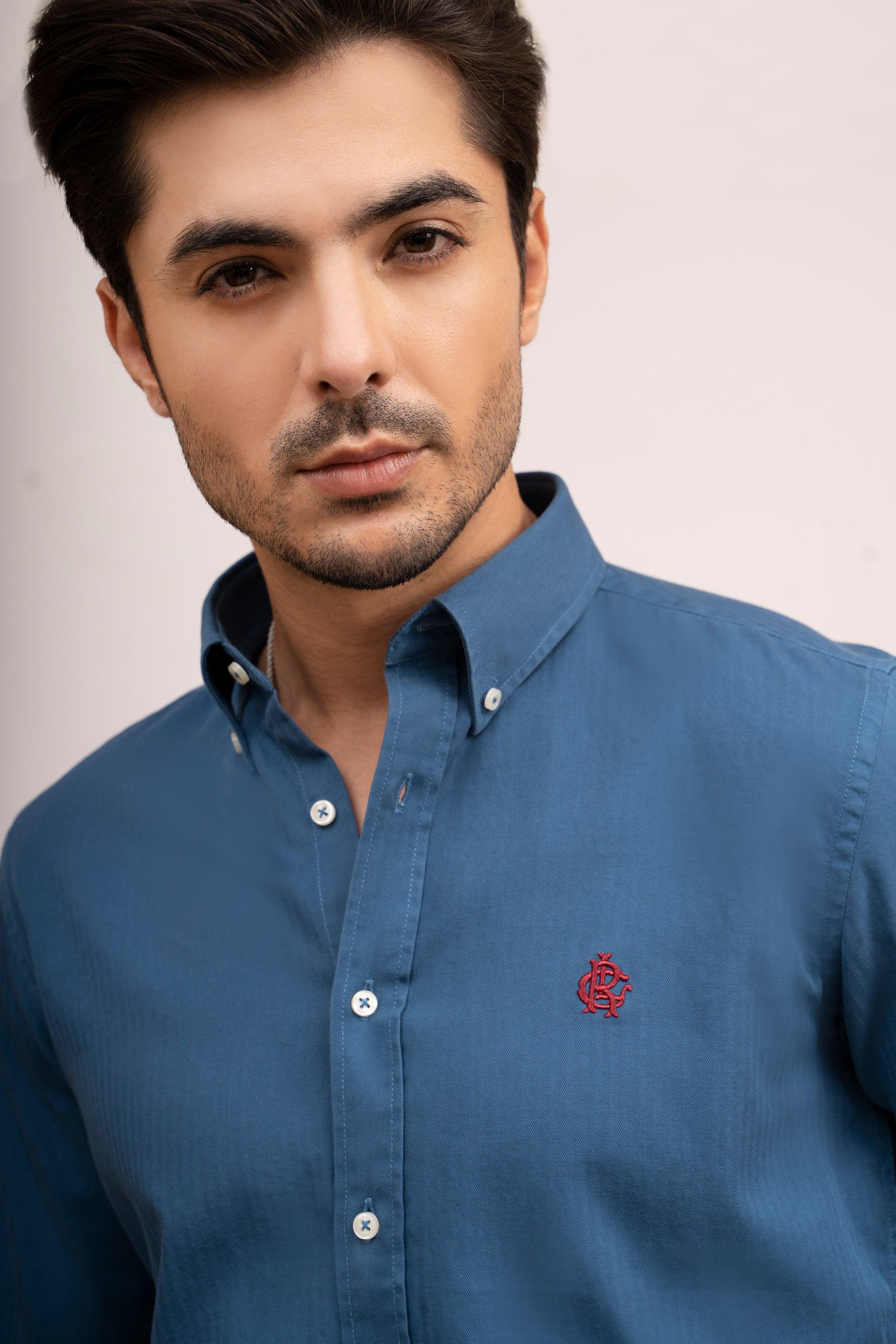 SEMI CASUAL SHIRT TEAL BLUE at Charcoal Clothing
