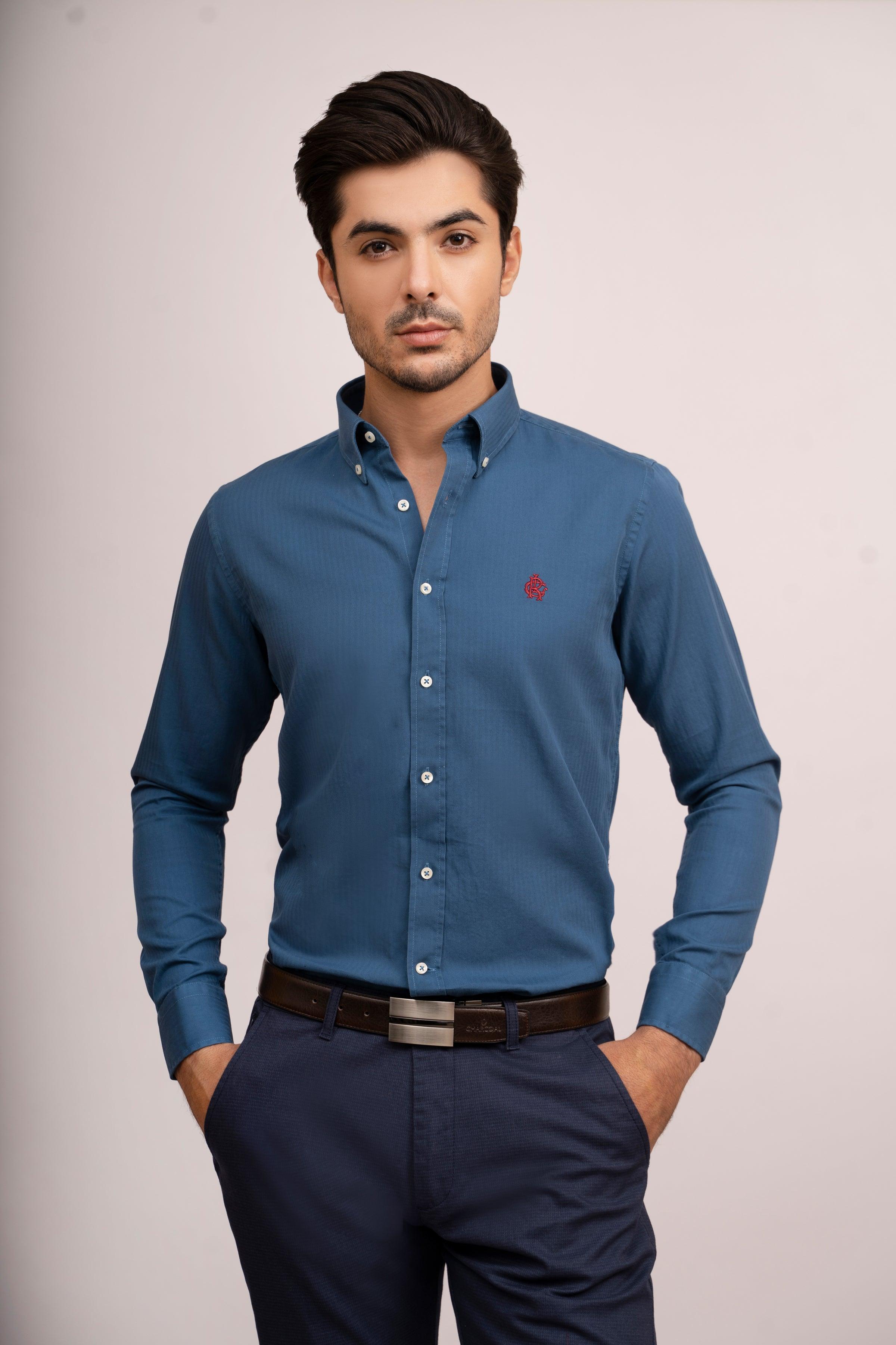 SEMI CASUAL SHIRT TEAL BLUE at Charcoal Clothing