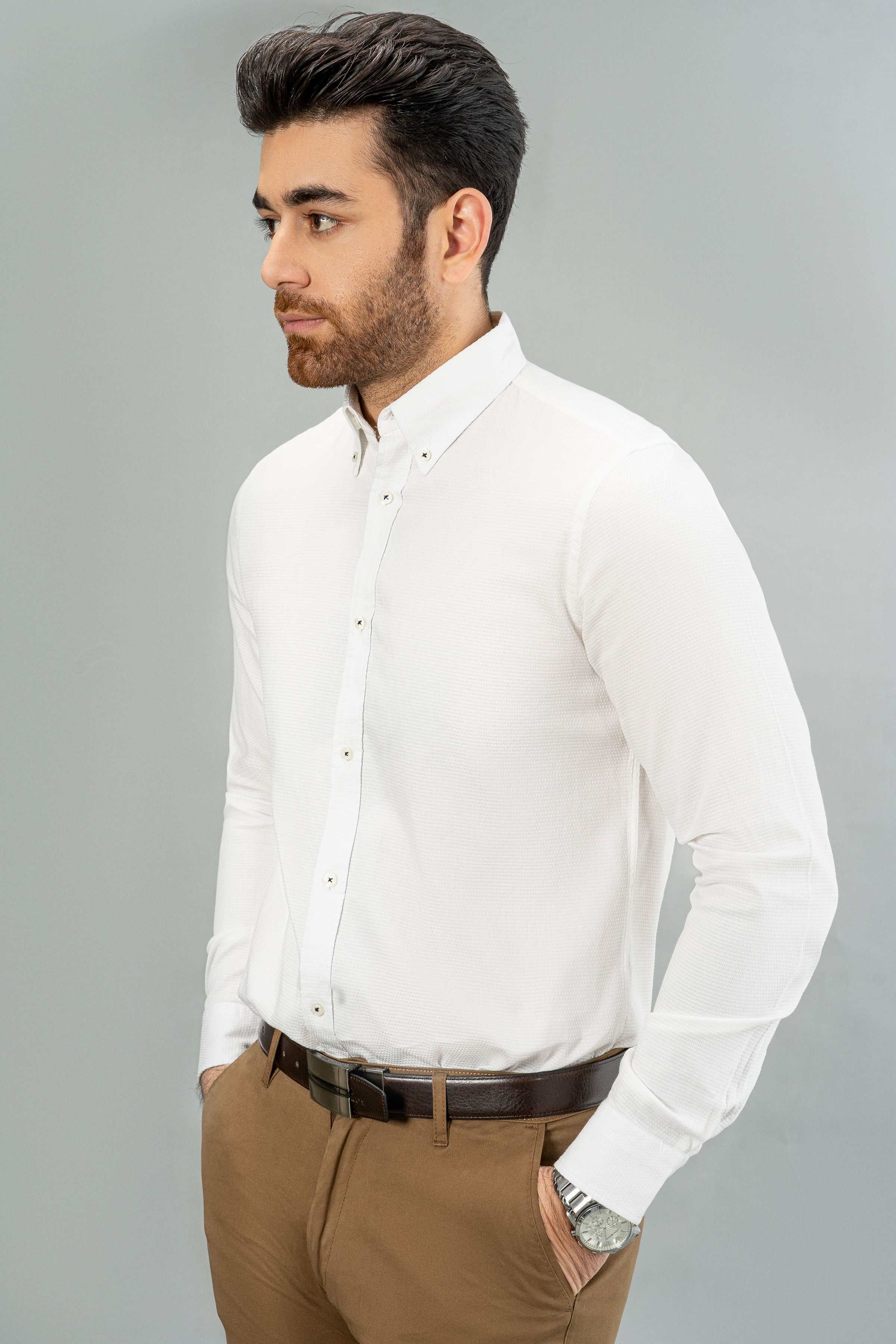 SEMI CASUAL SHIRT WHITE at Charcoal Clothing