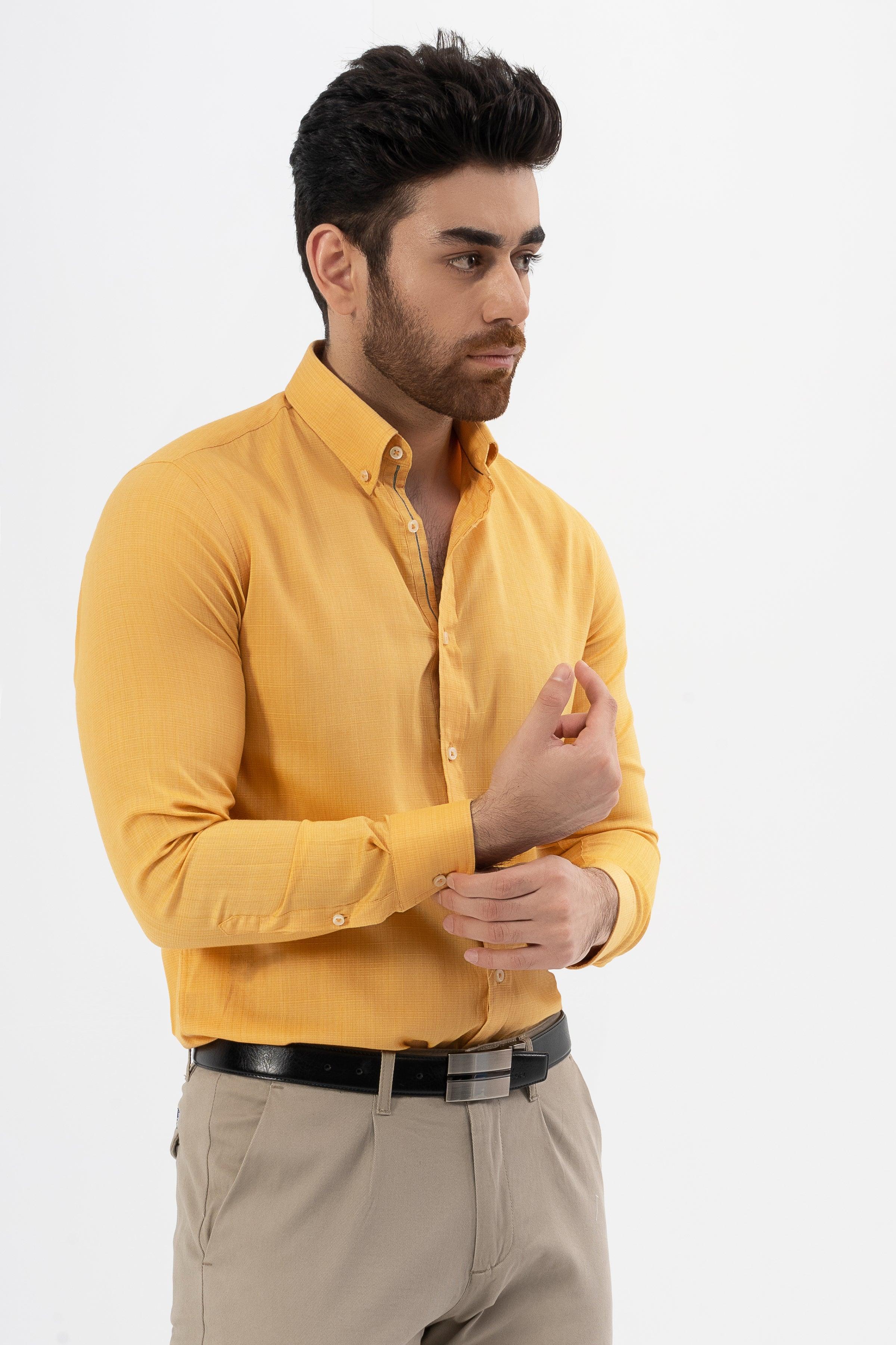 SEMI CASUAL SHIRT YELLOW at Charcoal Clothing