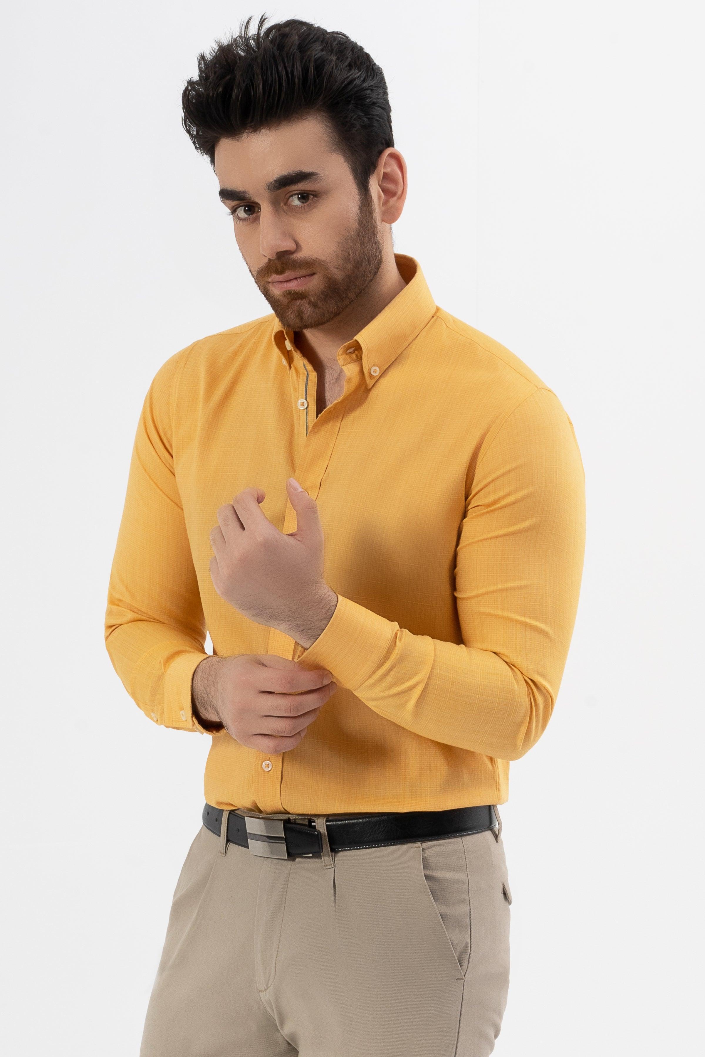 SEMI CASUAL SHIRT YELLOW at Charcoal Clothing