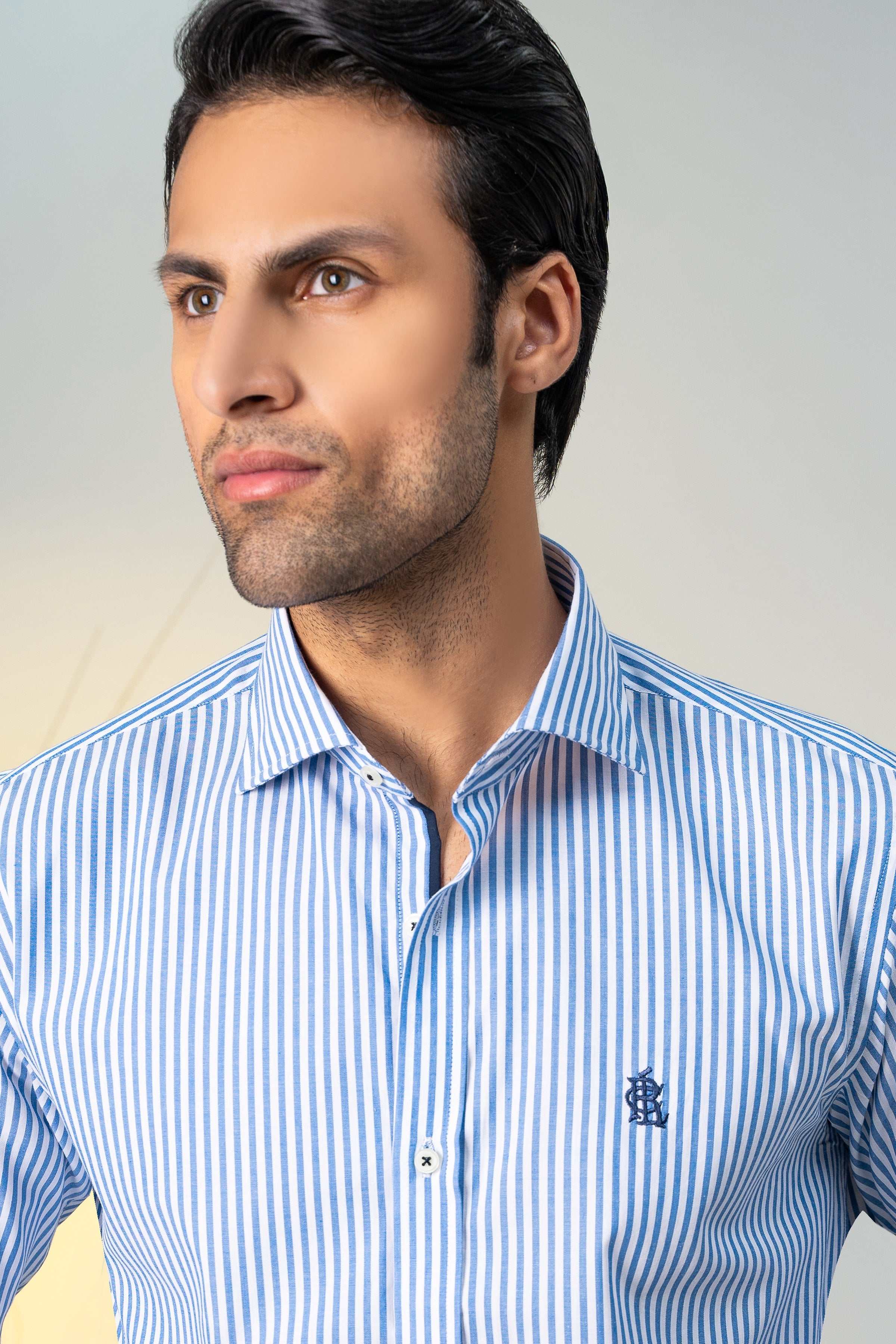 SEMI FORMAL CHAMBRAY BLUE WHITE LINE at Charcoal Clothing