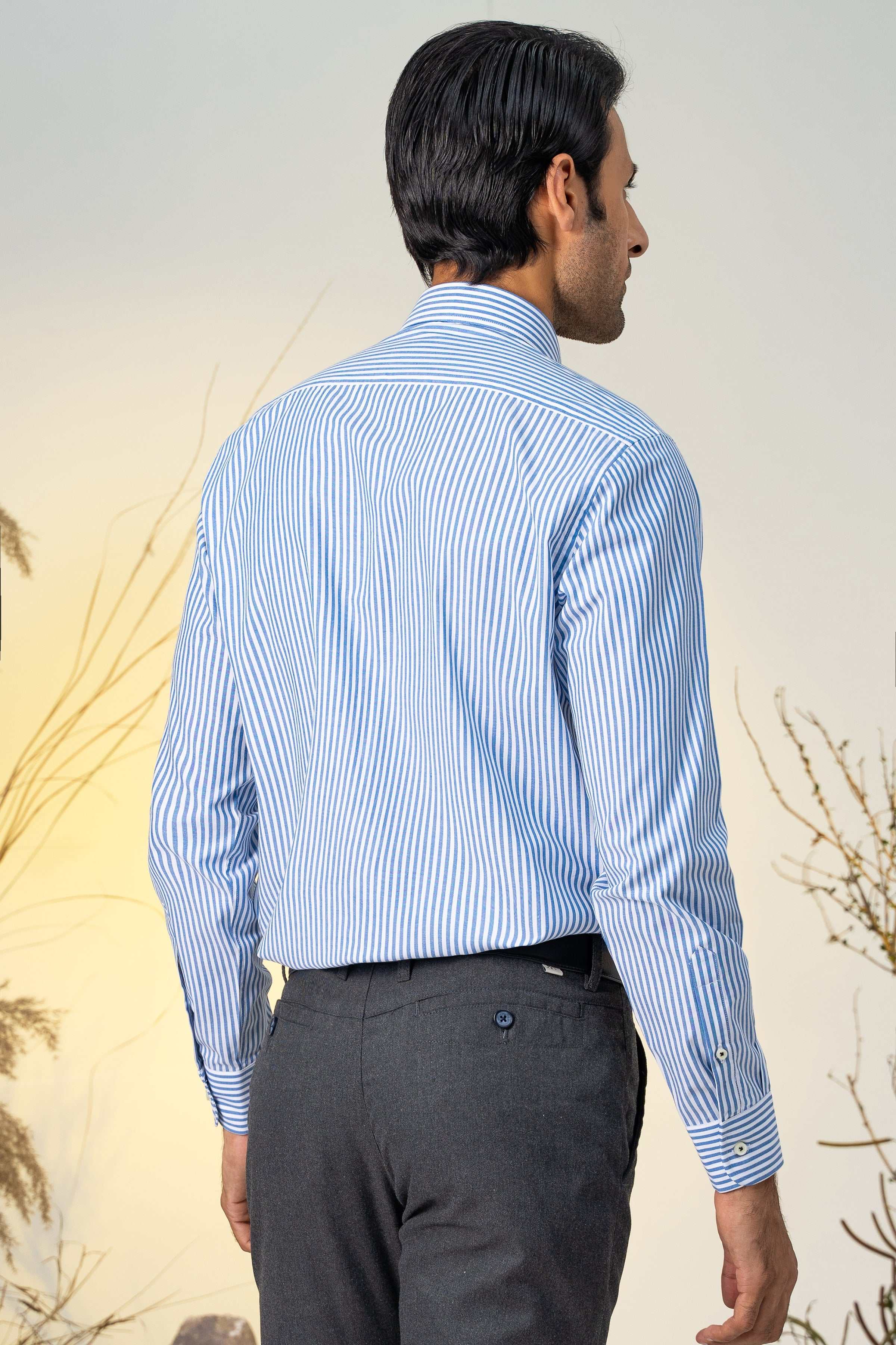 SEMI FORMAL CHAMBRAY BLUE WHITE LINE at Charcoal Clothing
