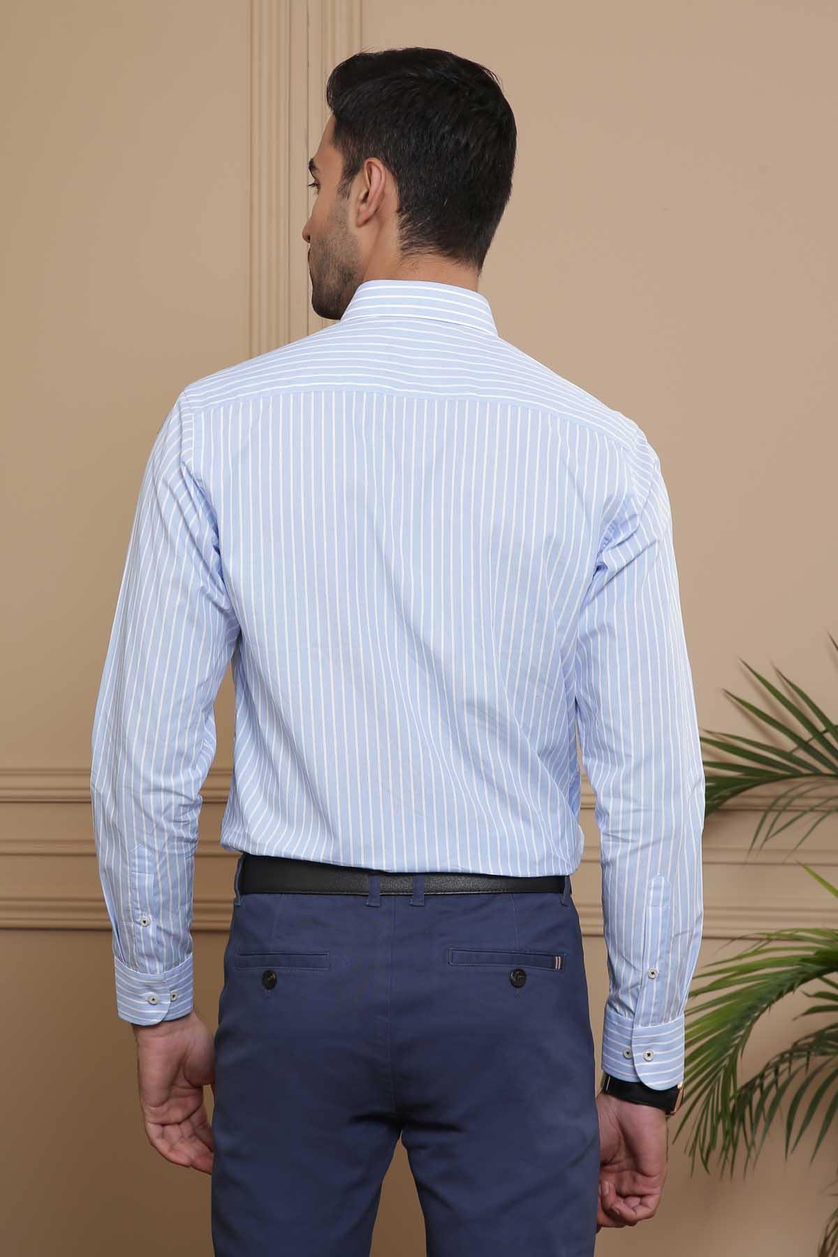 SEMI FORMAL FULL SLEEVE SLIM FIT SKY WHITE LINE at Charcoal Clothing