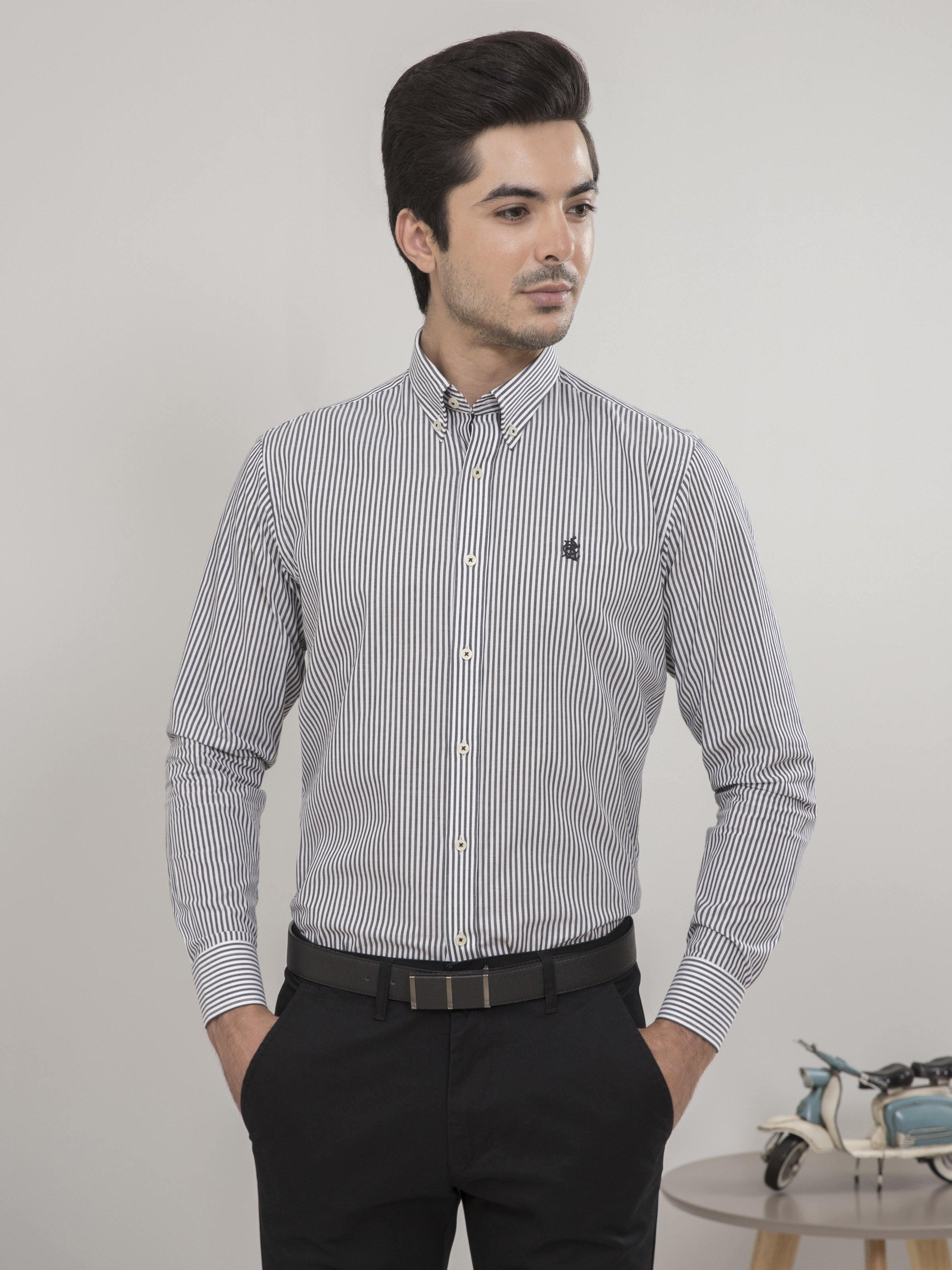 SEMI FORMAL FULL SLEEVES BLACK WHITE LINING at Charcoal Clothing