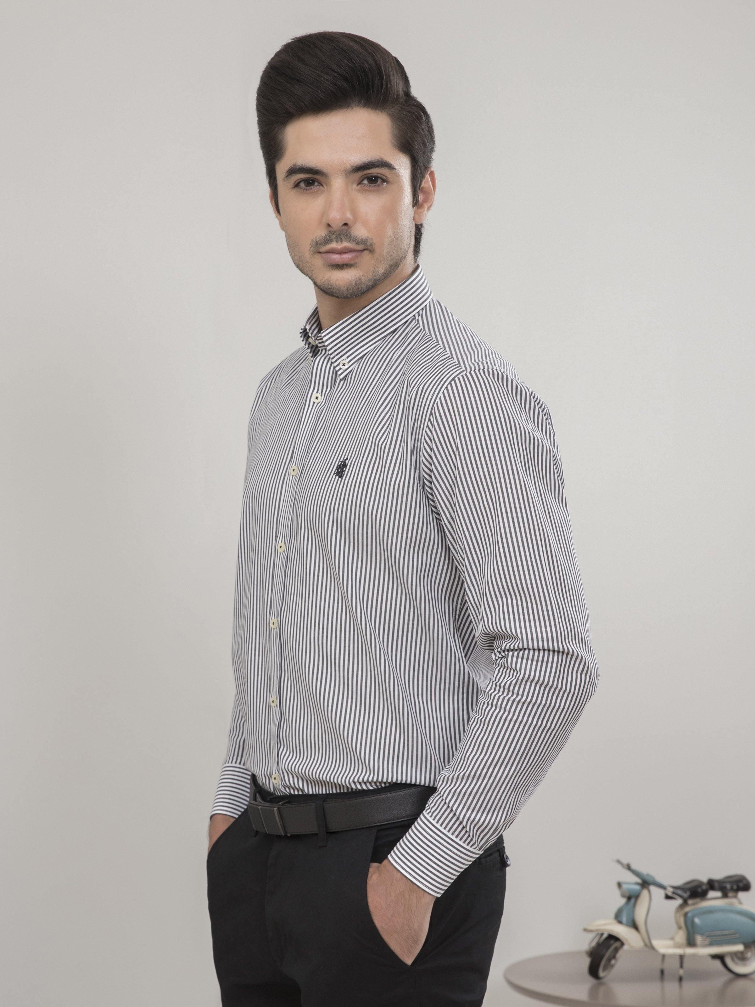 SEMI FORMAL FULL SLEEVES BLACK WHITE LINING at Charcoal Clothing