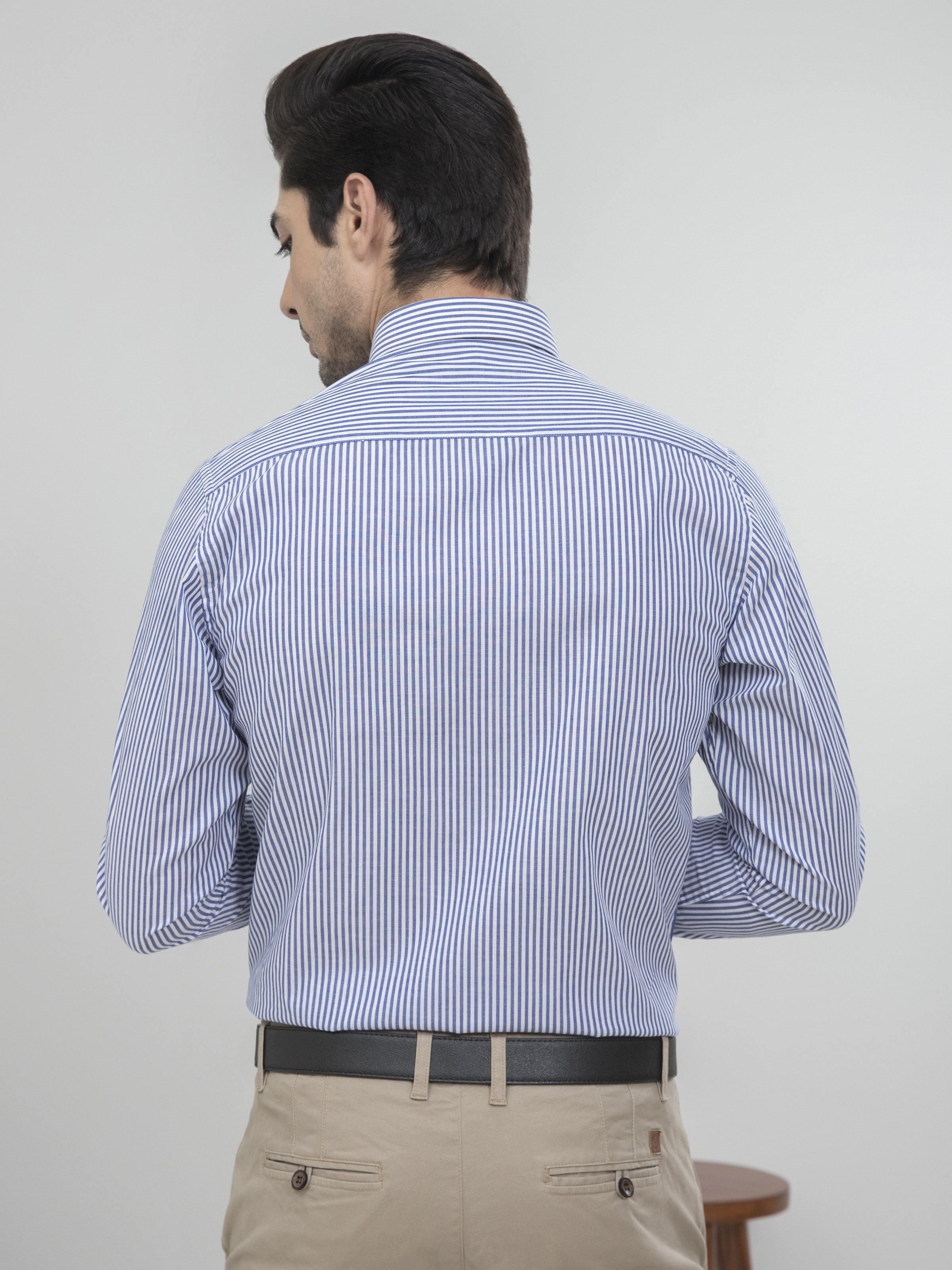SEMI FORMAL FULL SLEEVES BLUE WHITE LINING at Charcoal Clothing