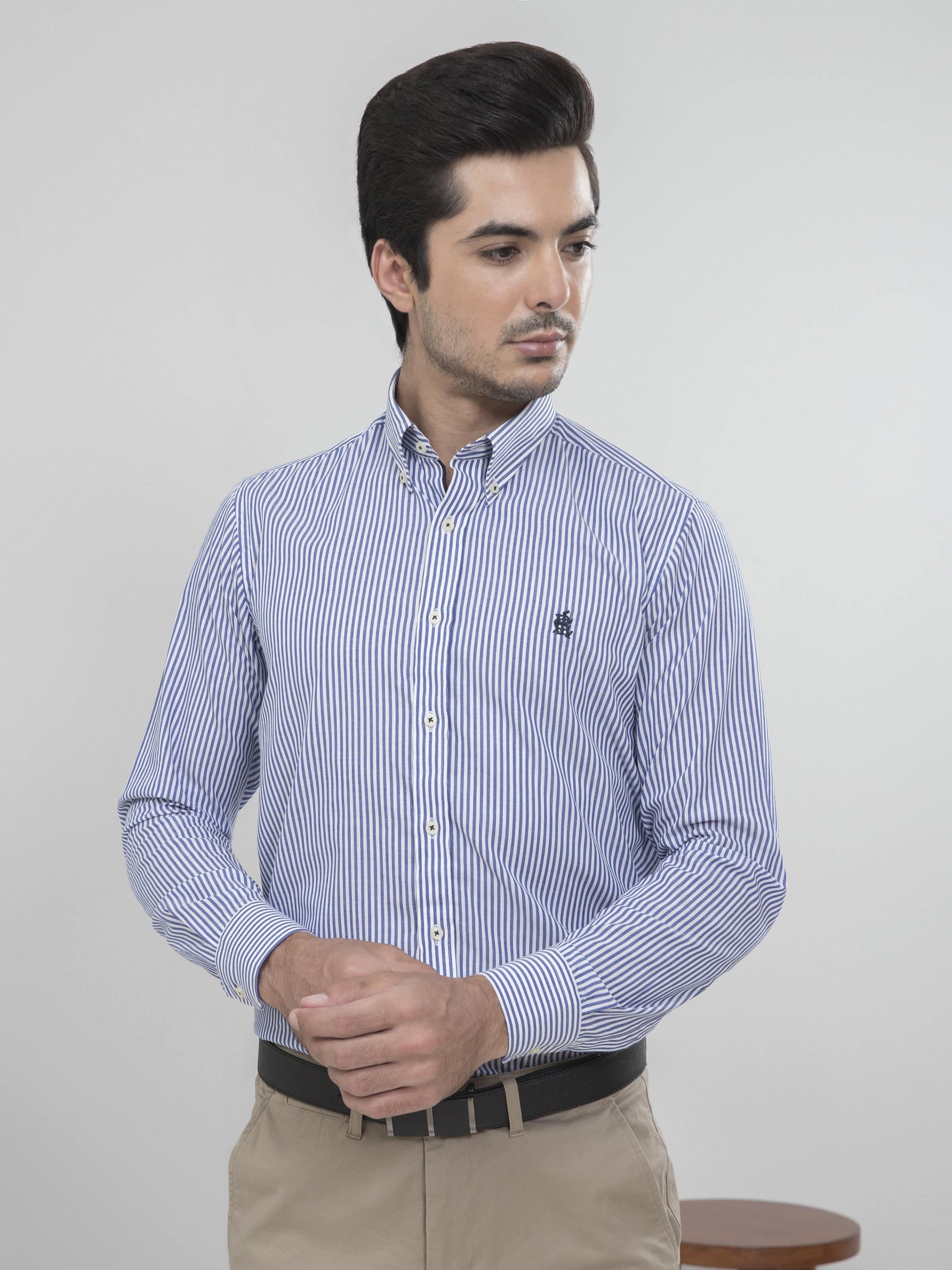 SEMI FORMAL FULL SLEEVES BLUE WHITE LINING at Charcoal Clothing