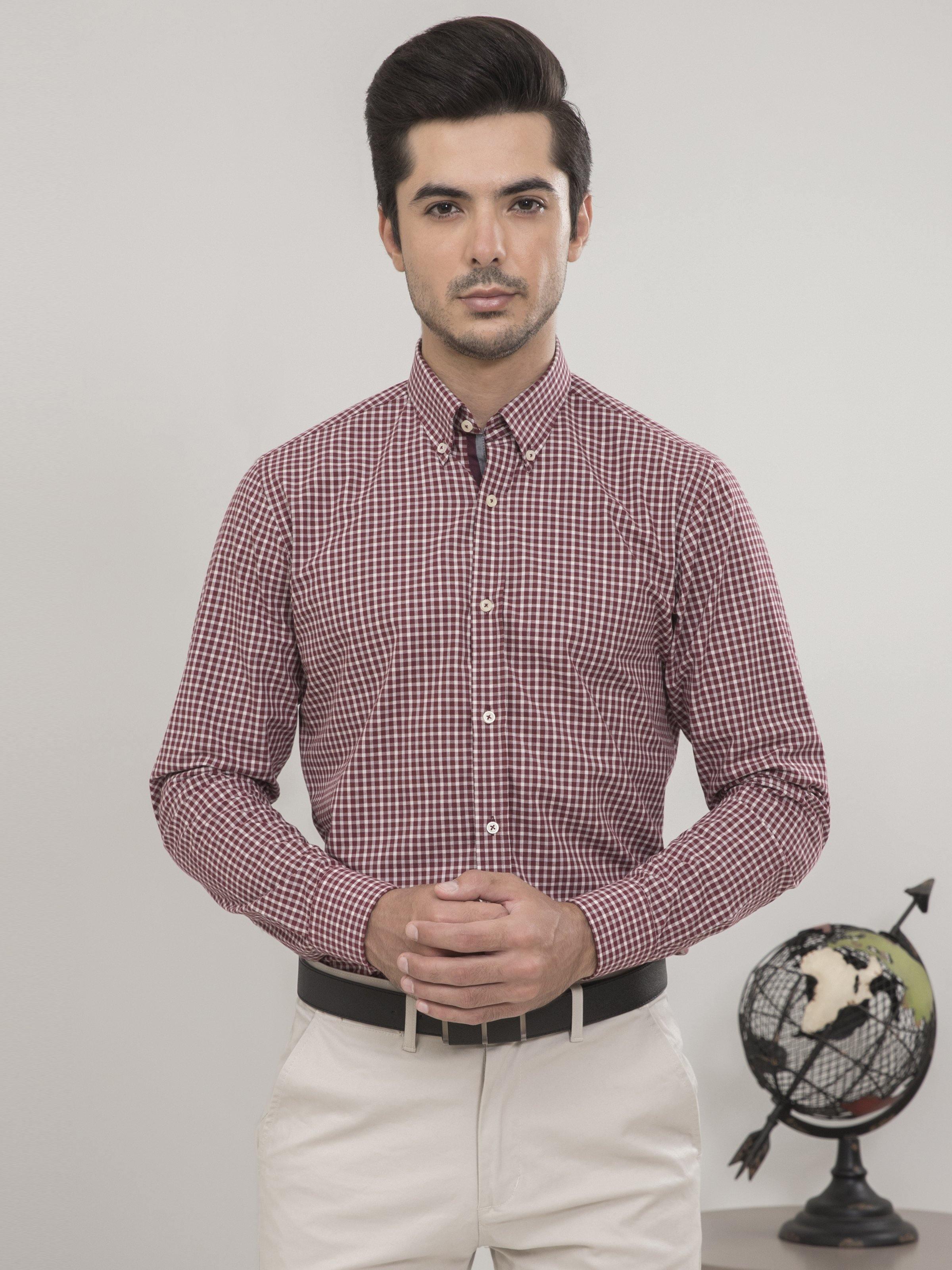 SEMI FORMAL FULL SLEEVES MAHROON WHITE at Charcoal Clothing