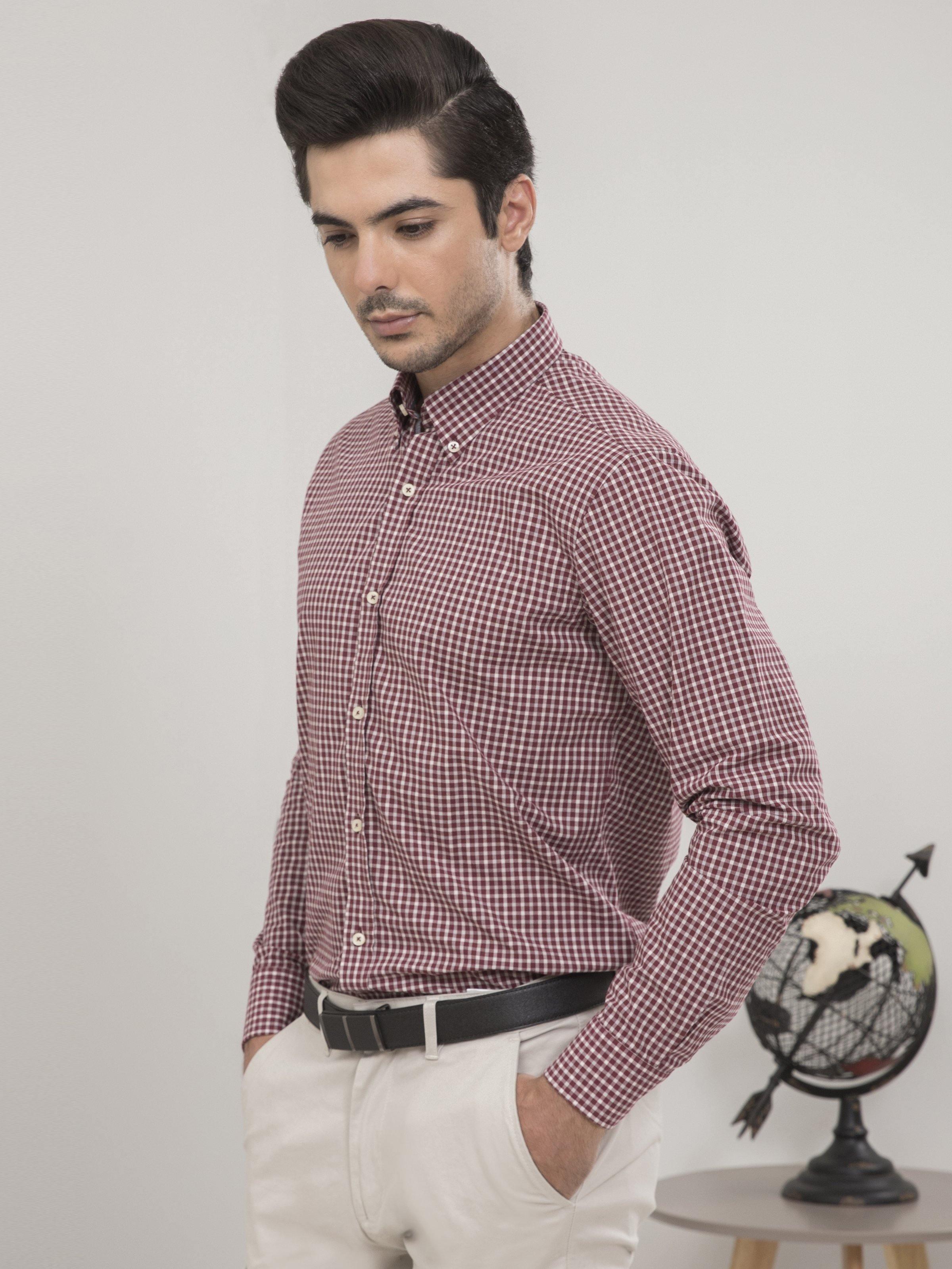 SEMI FORMAL FULL SLEEVES MAHROON WHITE at Charcoal Clothing