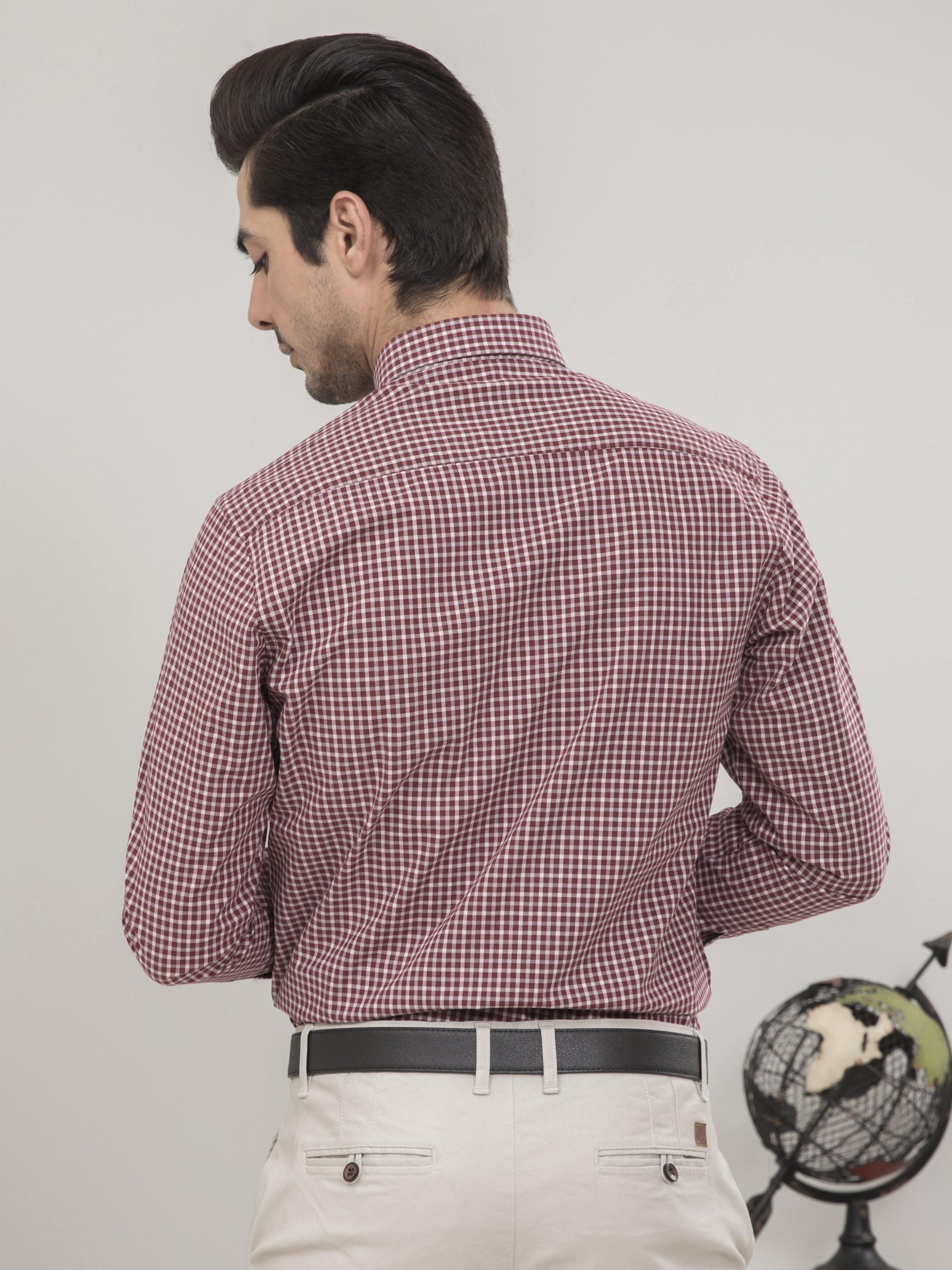 SEMI FORMAL FULL SLEEVES MAHROON WHITE at Charcoal Clothing