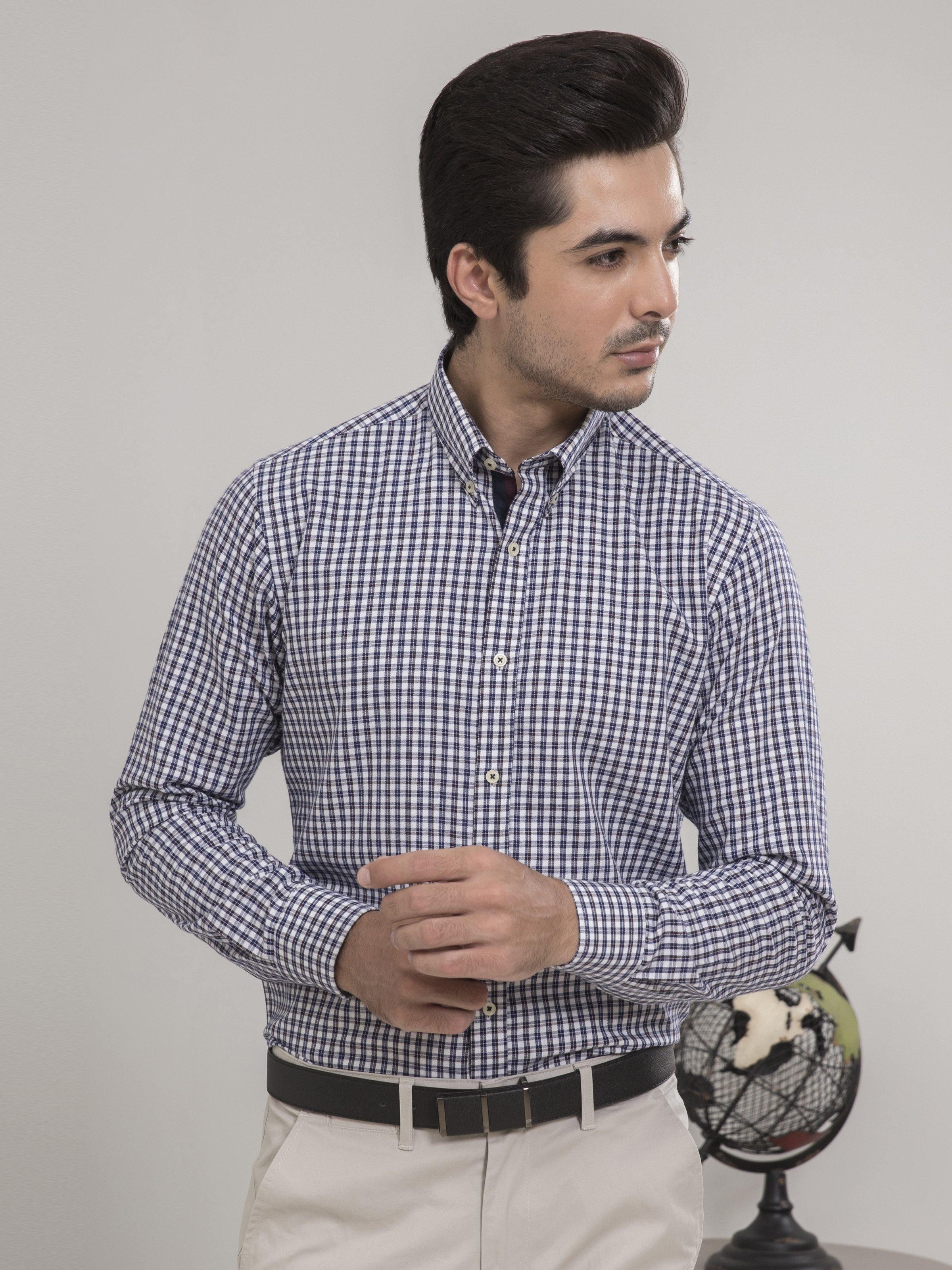 SEMI FORMAL FULL SLEEVES NAVY WHITE at Charcoal Clothing