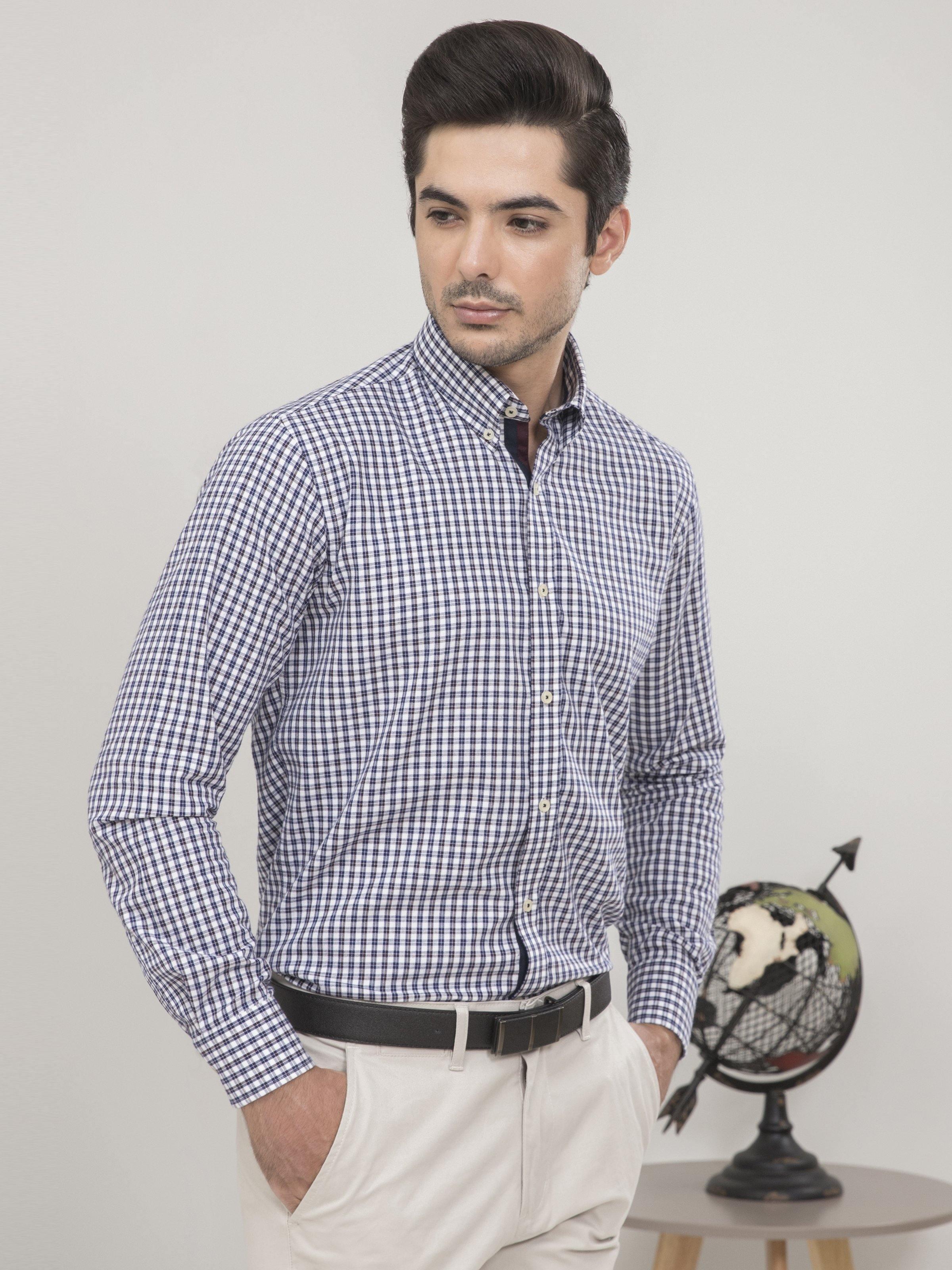 SEMI FORMAL FULL SLEEVES NAVY WHITE at Charcoal Clothing