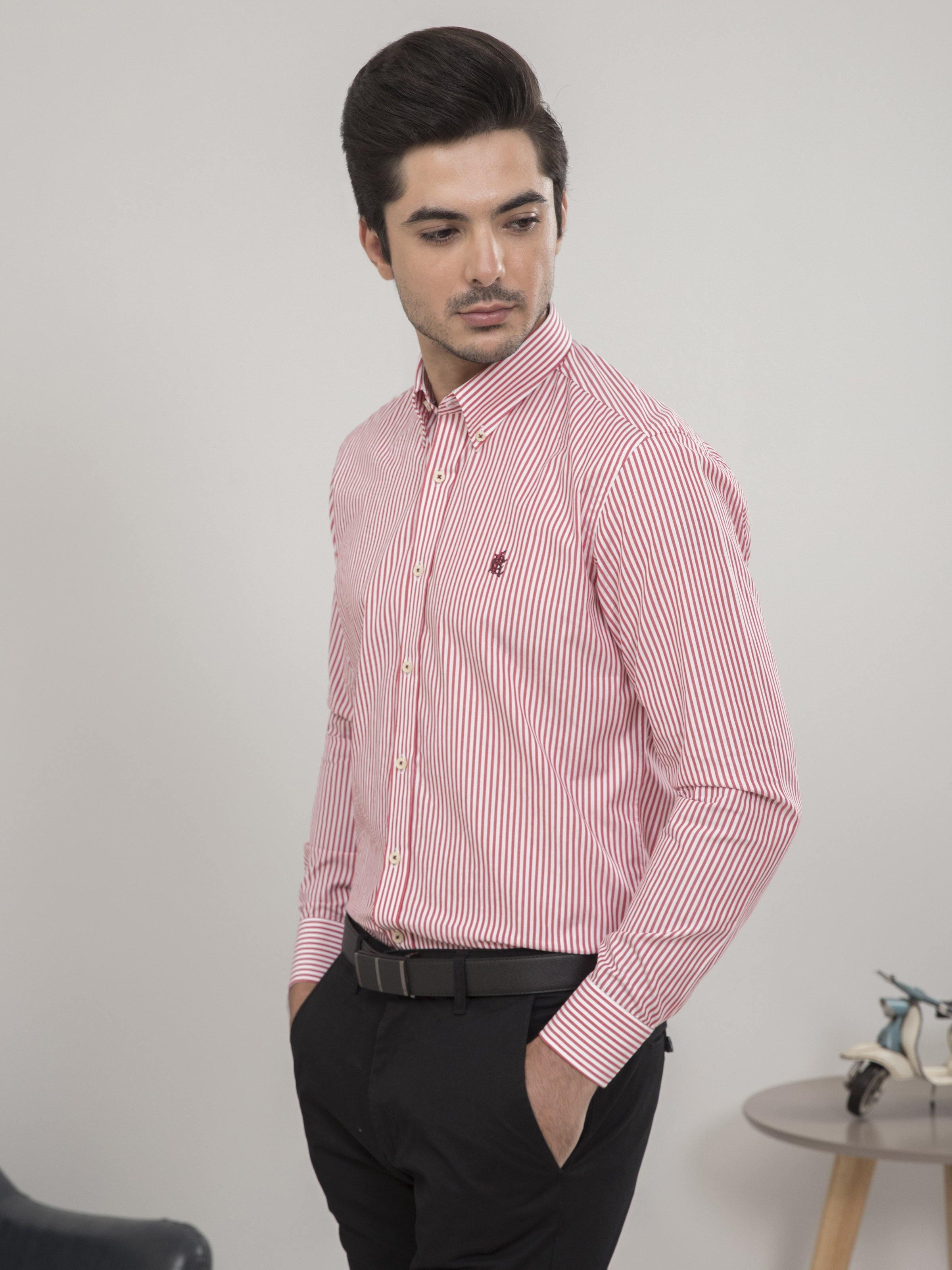 SEMI FORMAL FULL SLEEVES RED WHITE at Charcoal Clothing