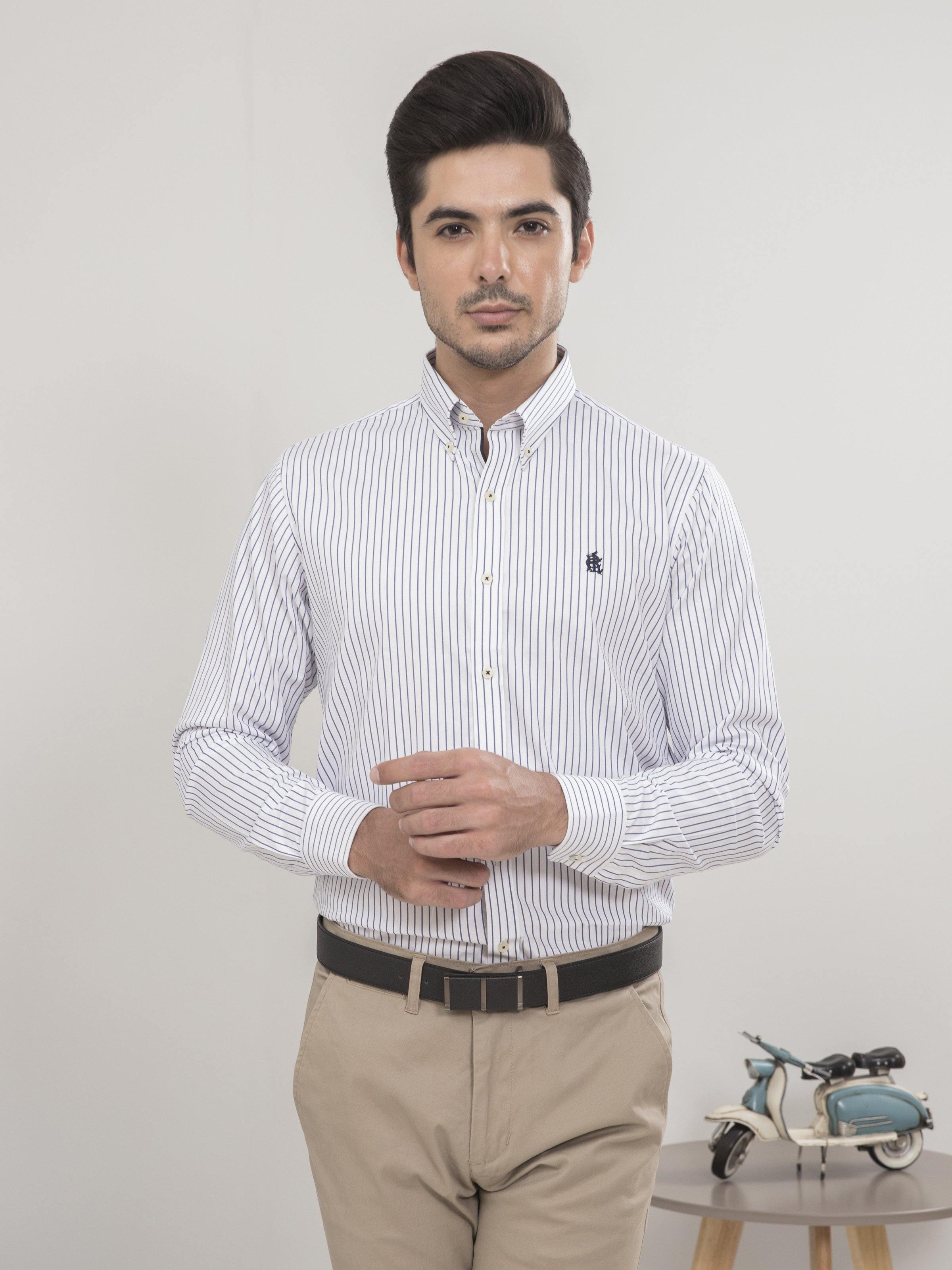 SEMI FORMAL FULL SLEEVES WHITE DENIM LINING at Charcoal Clothing