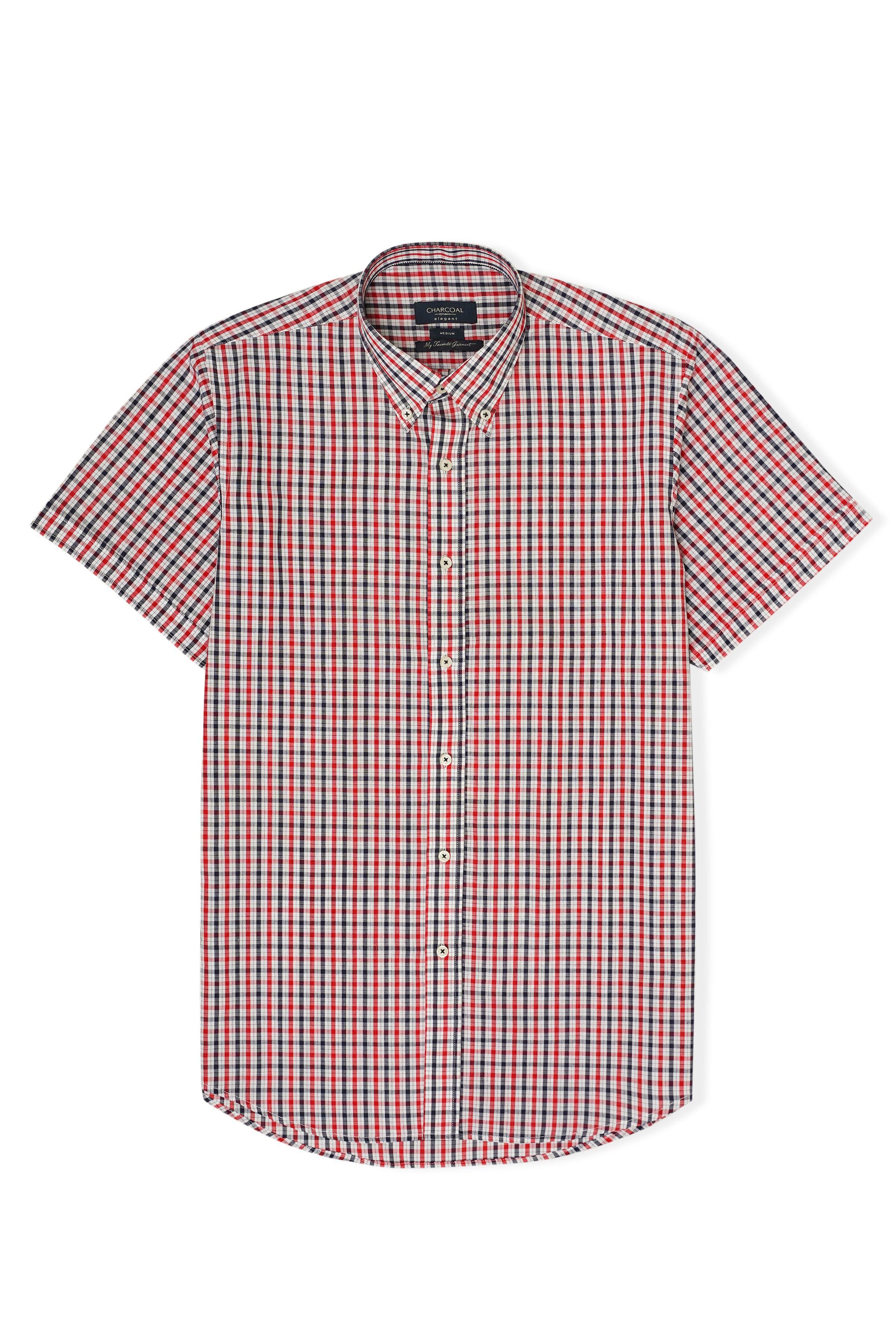 SEMI FORMAL HALF SLEEVE SHIRT RED BLACK at Charcoal Clothing