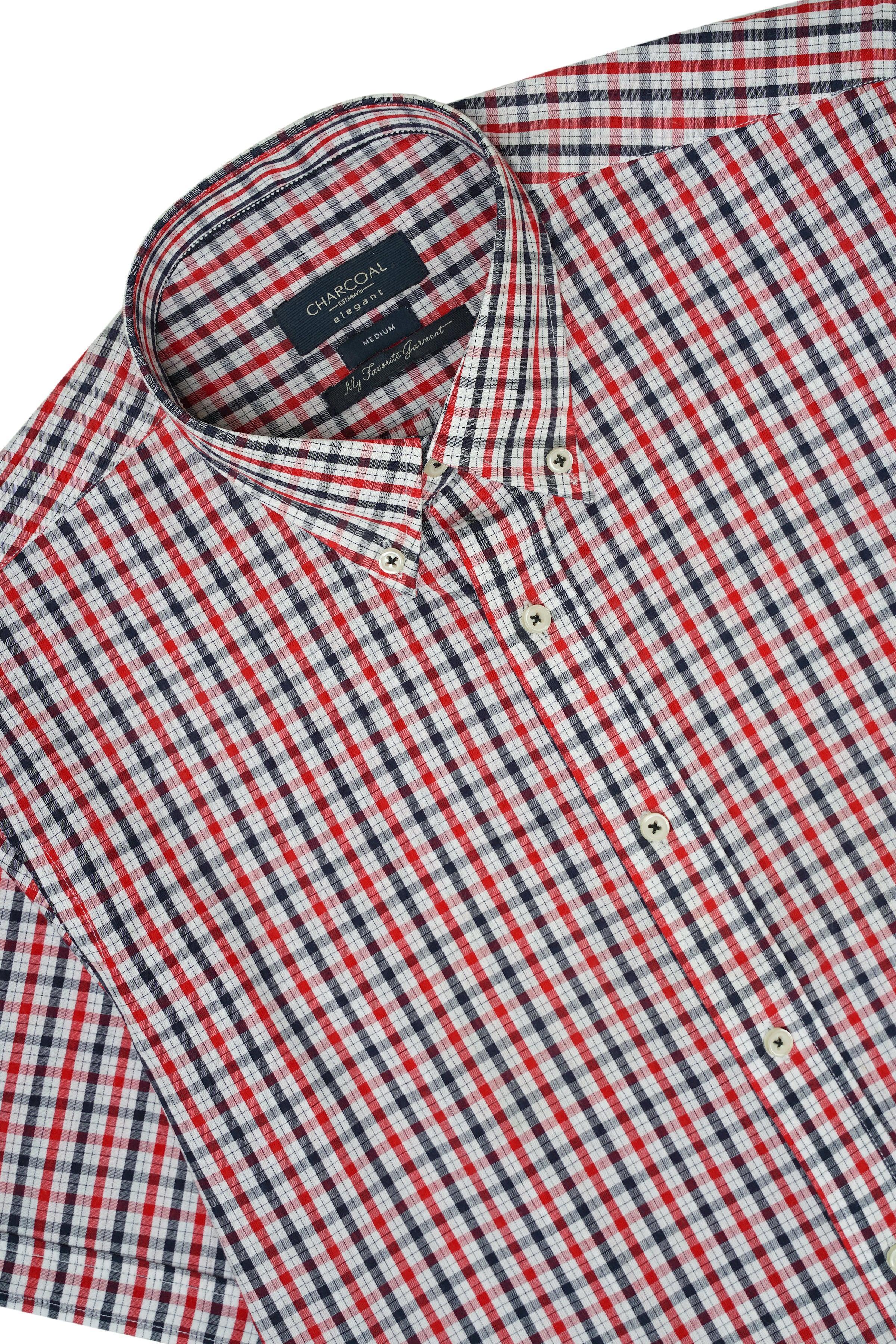 SEMI FORMAL HALF SLEEVE SHIRT RED BLACK at Charcoal Clothing