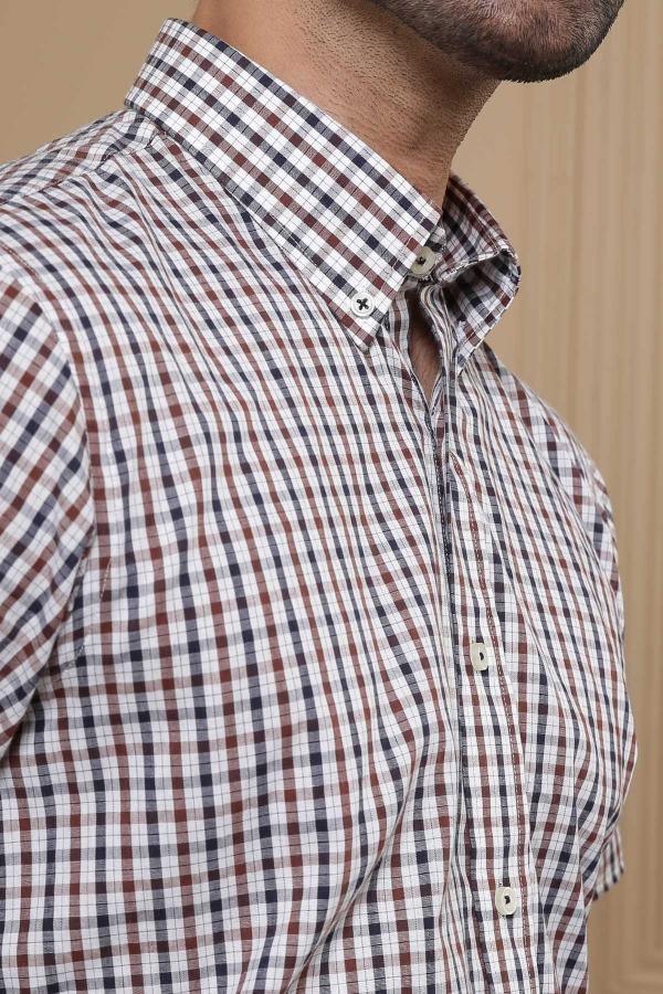 SEMI FORMAL HALF SLEEVE SLIM FIT BLACK BROWN at Charcoal Clothing