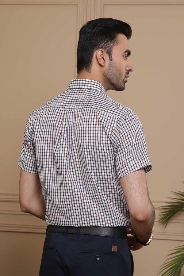 SEMI FORMAL HALF SLEEVE SLIM FIT BLACK BROWN at Charcoal Clothing